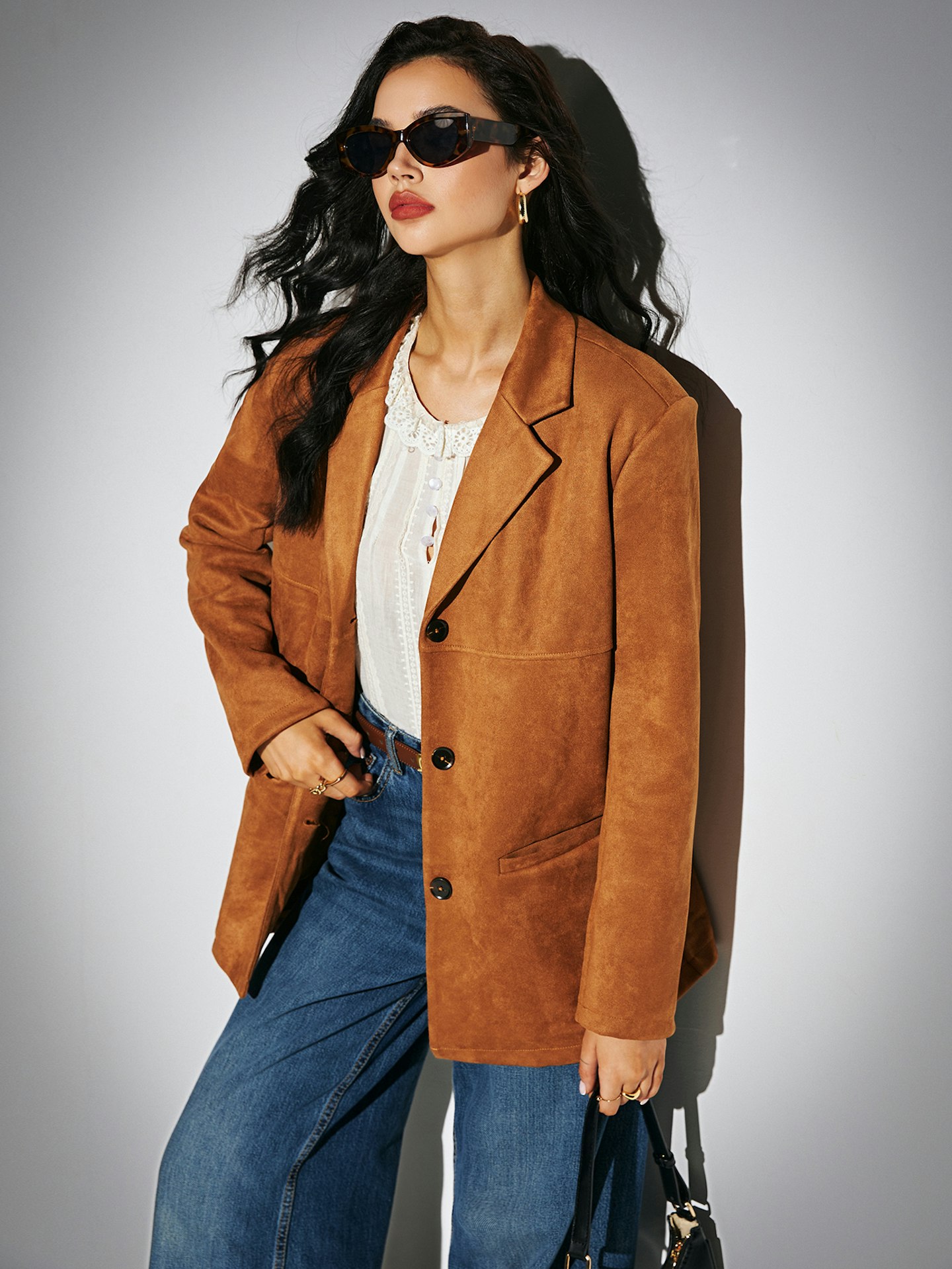 Shein brown suede suit jacket