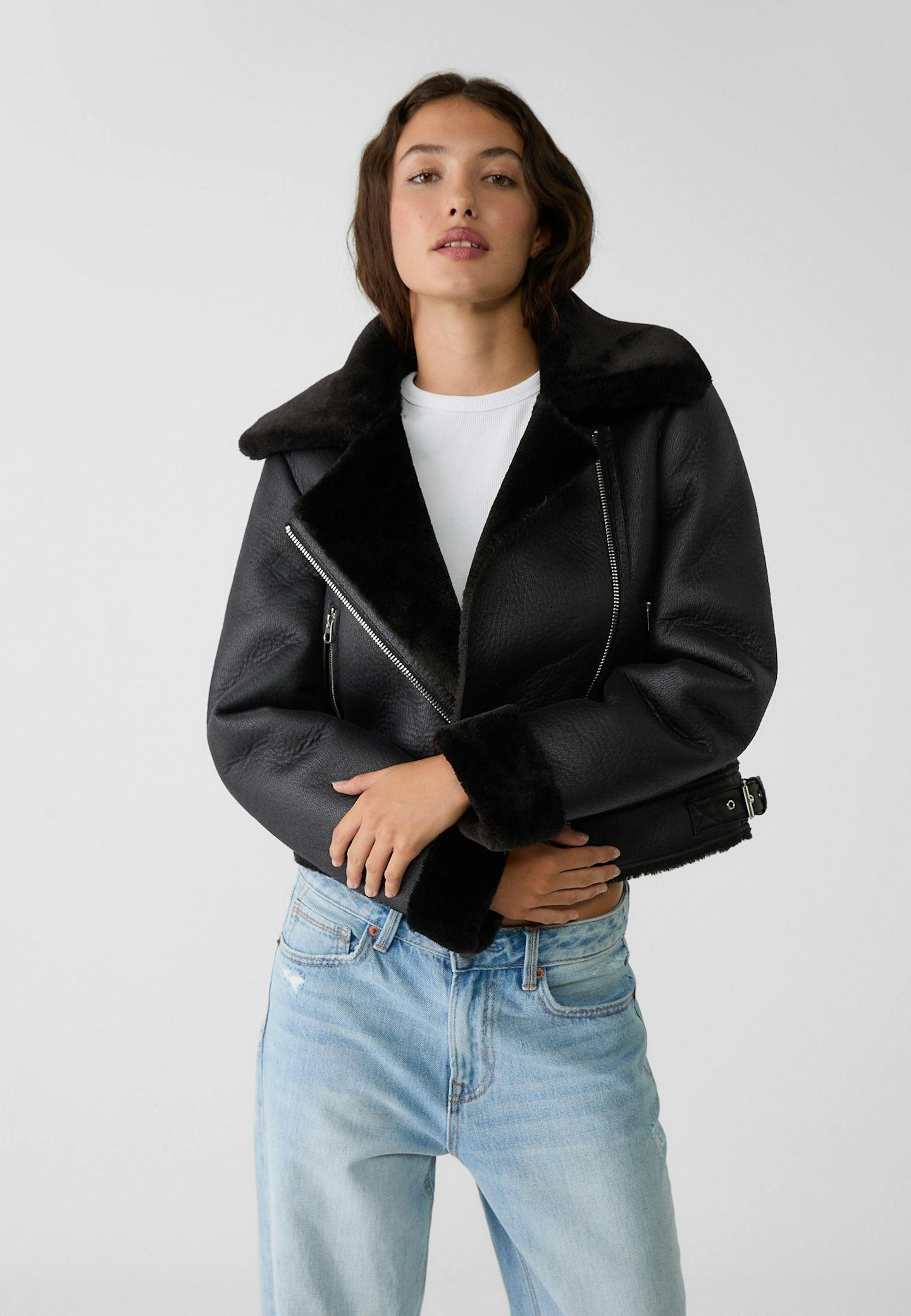 Stradivarius Faux Leather Double-Faced Biker Jacket