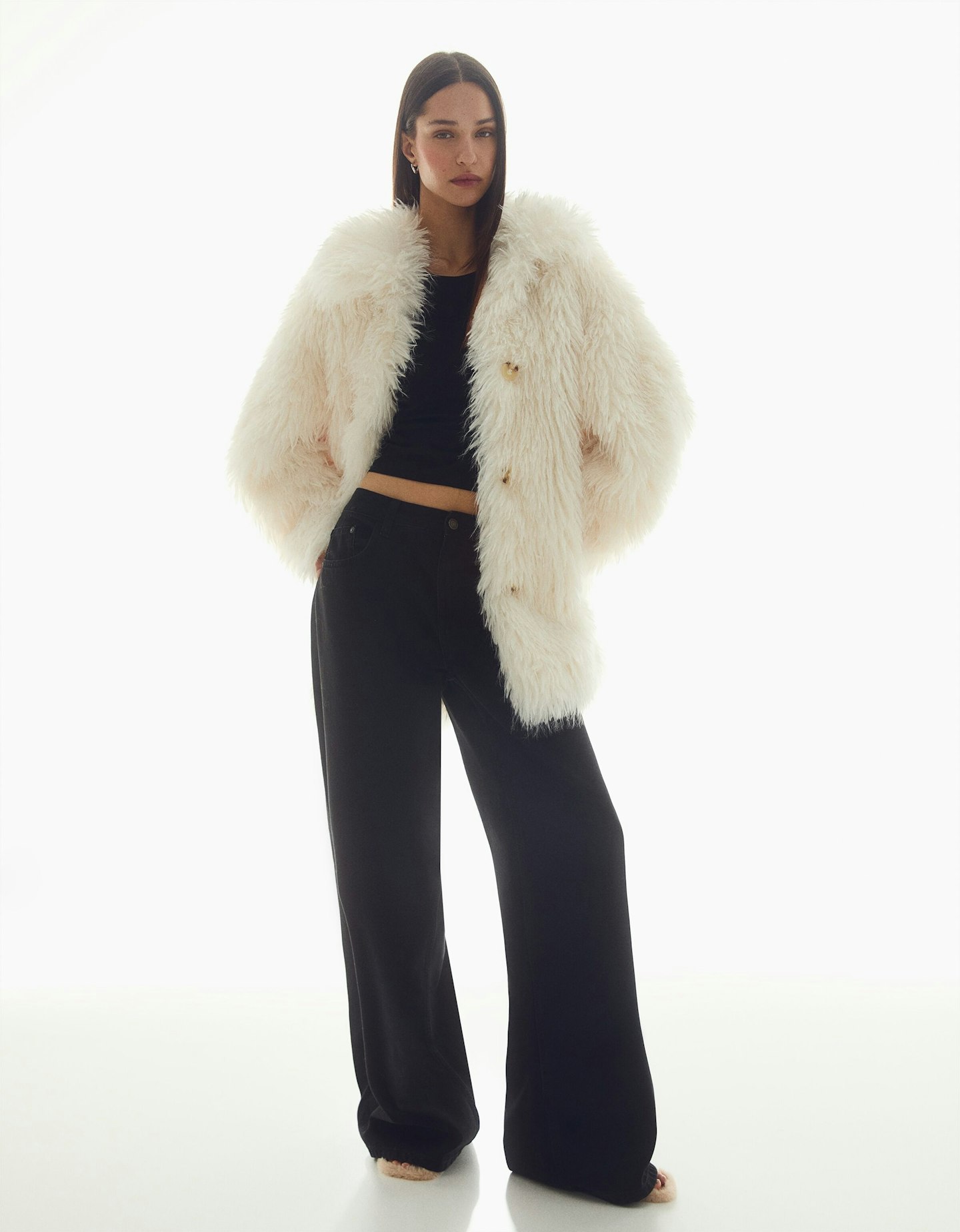 Bershka Long Faux Fur Coat