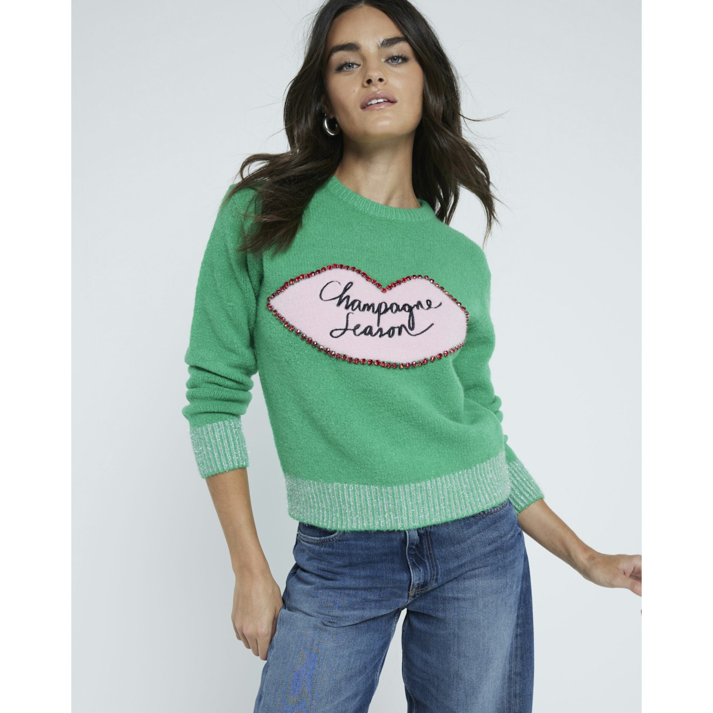 Green champagne season Christmas jumper