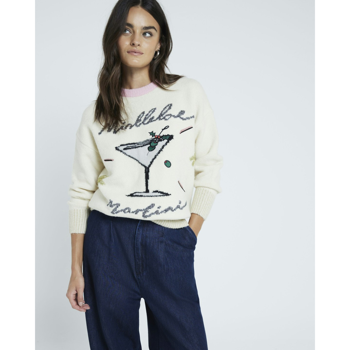 Cream mistletoe martini Christmas jumper