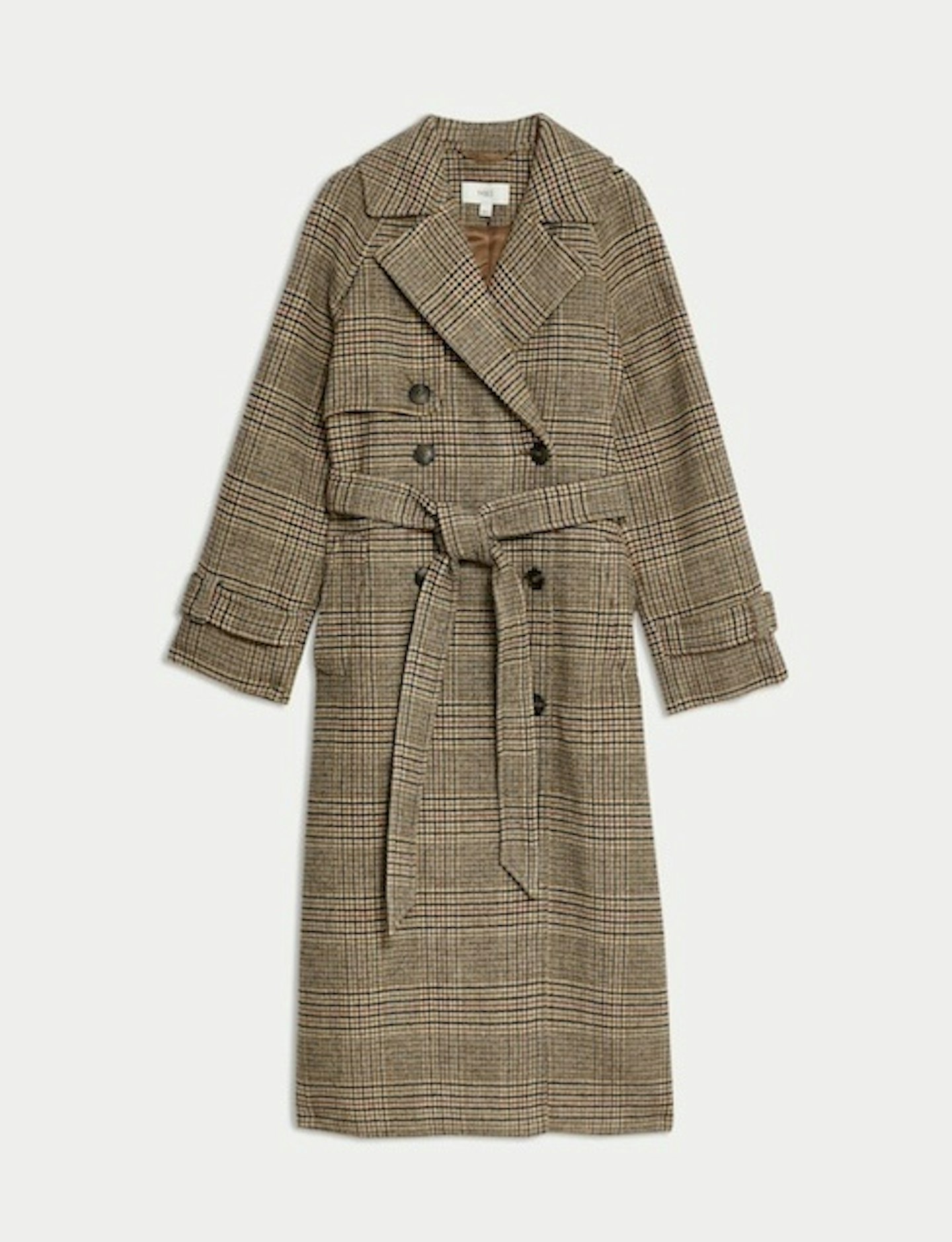 M&S Collection Checked Longline Trench Coat with Wool