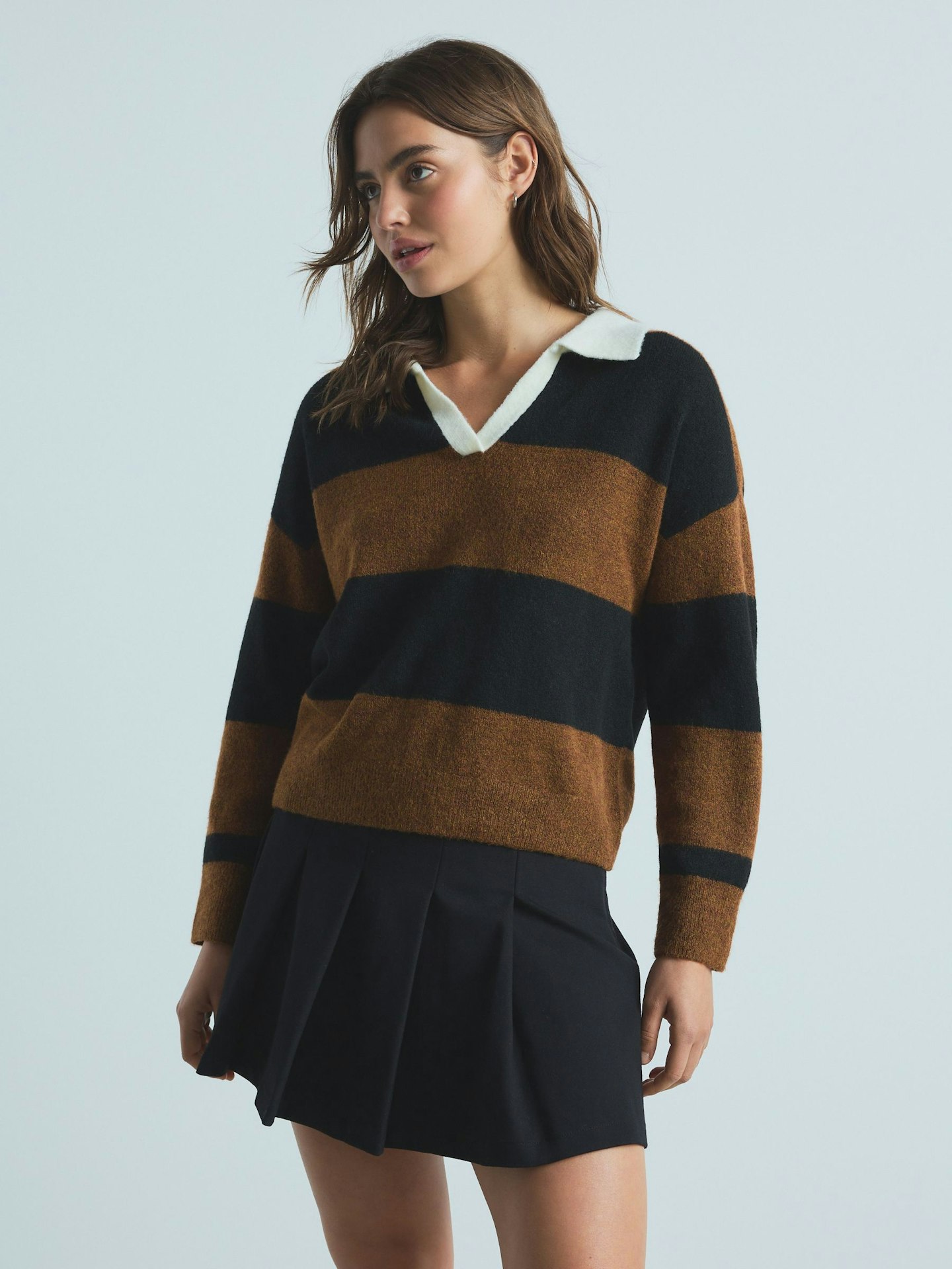 Next Black Brown Stripe Rugby Knit Jumper