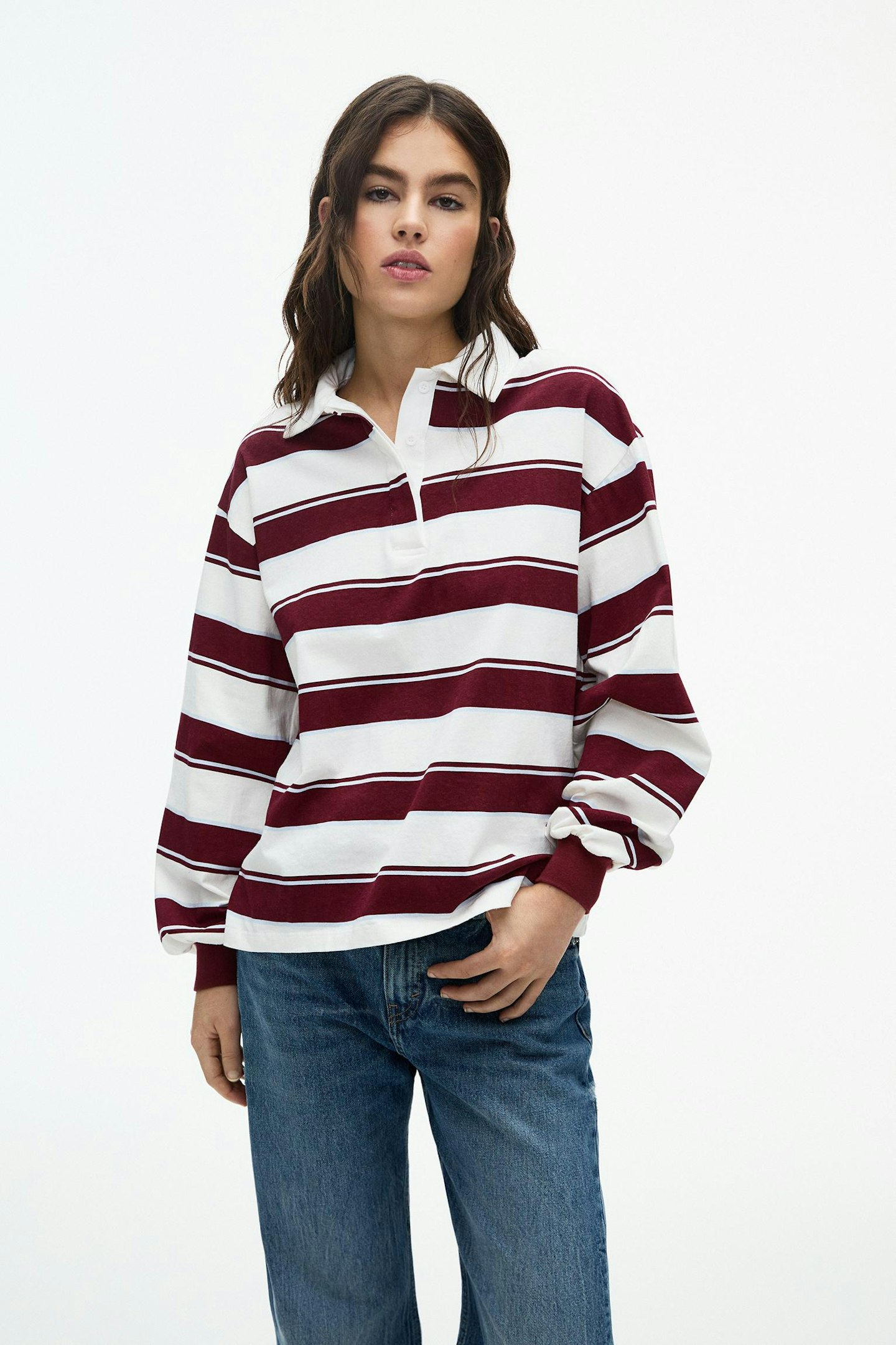 Pull & Bear Long Sleeve Polo Collar T-Shirt