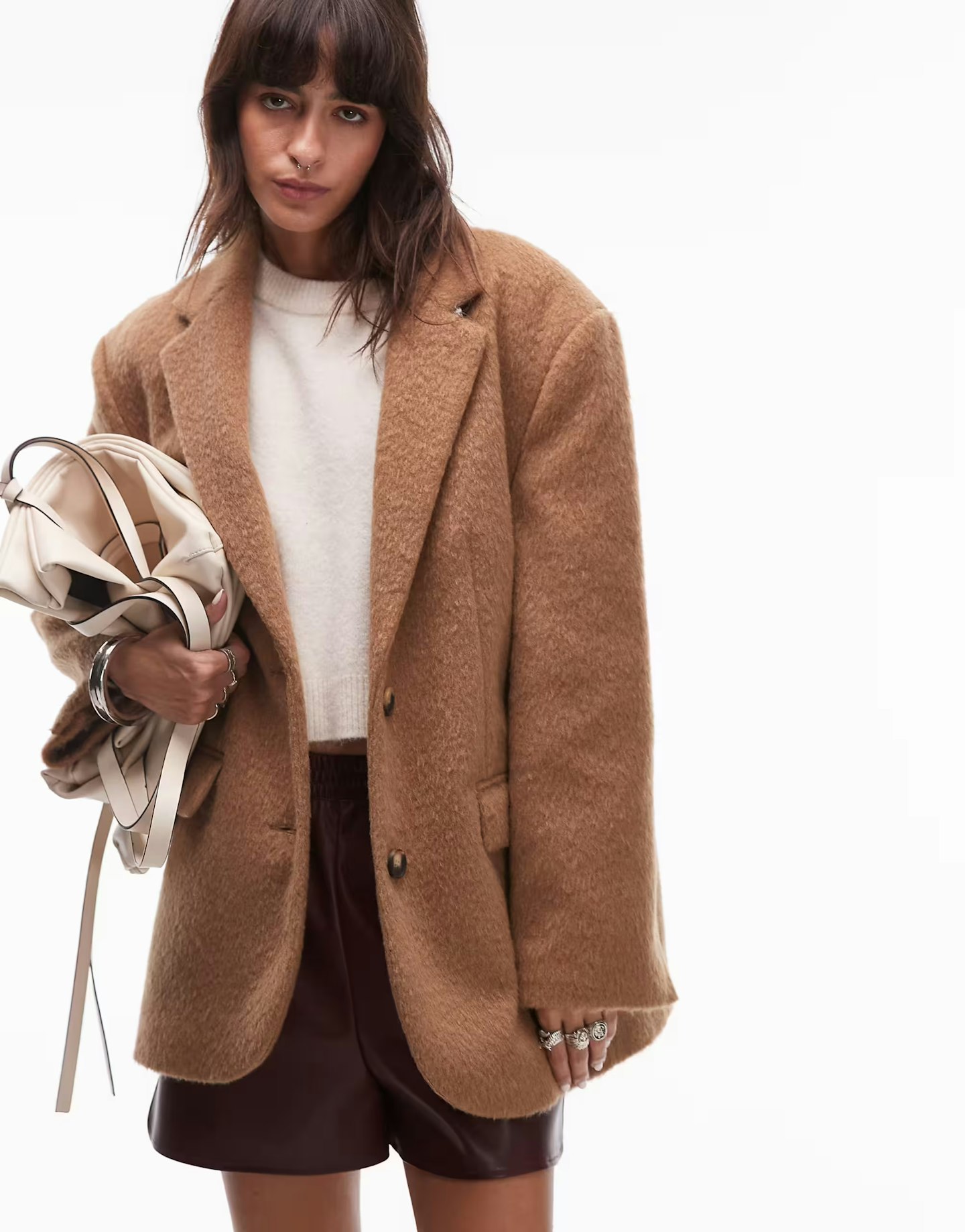 Topshop brushed wool look blazer coat in toasted coconut