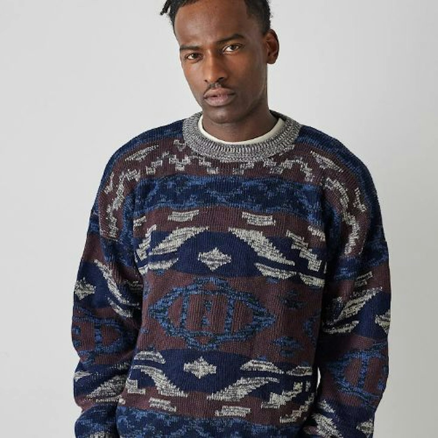 Urban Renewal Vintage Blue Pattern Knit Jumper