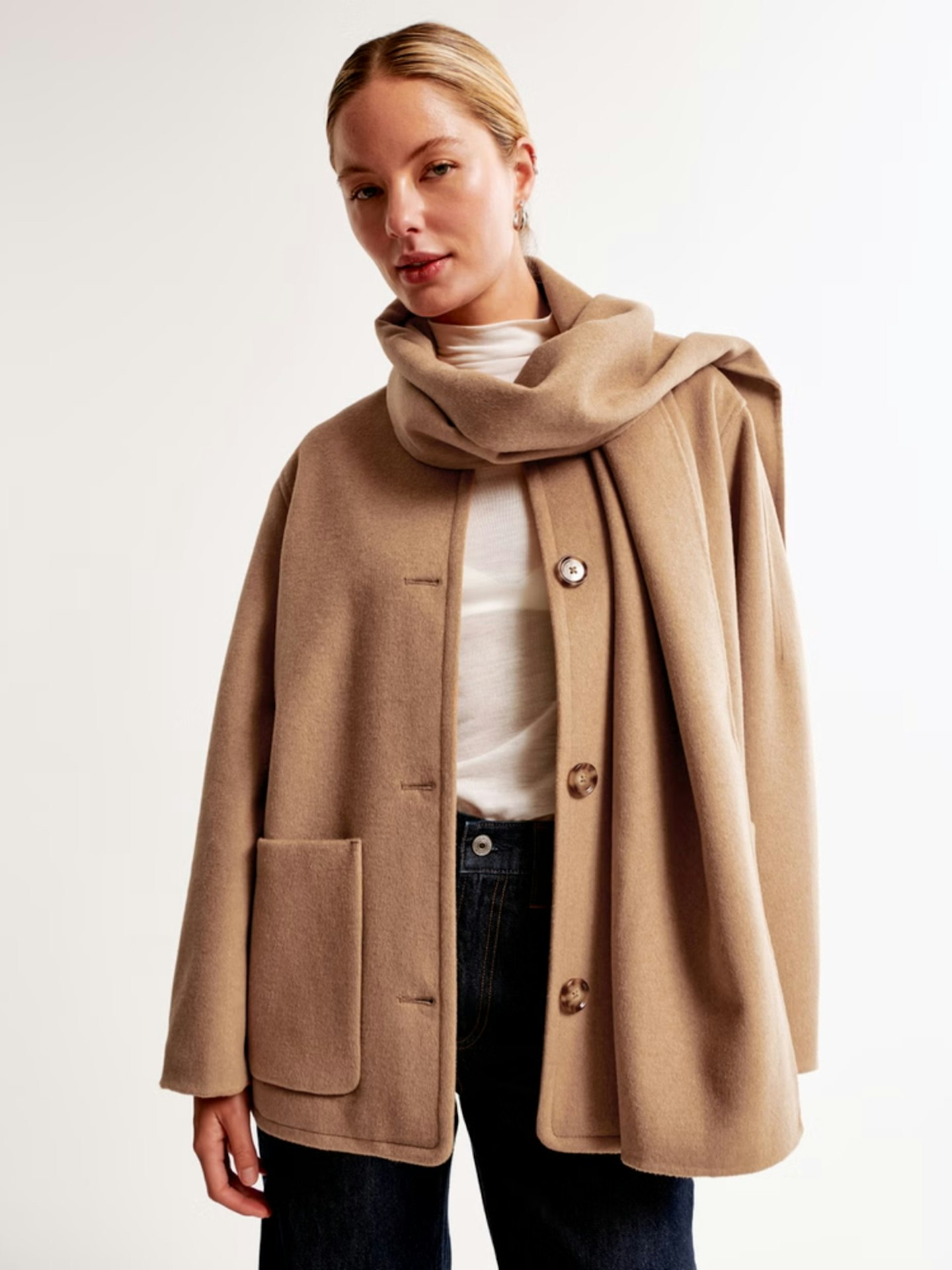 Abercrombie & Fitch Removable Scarf Wool-Blend Coat