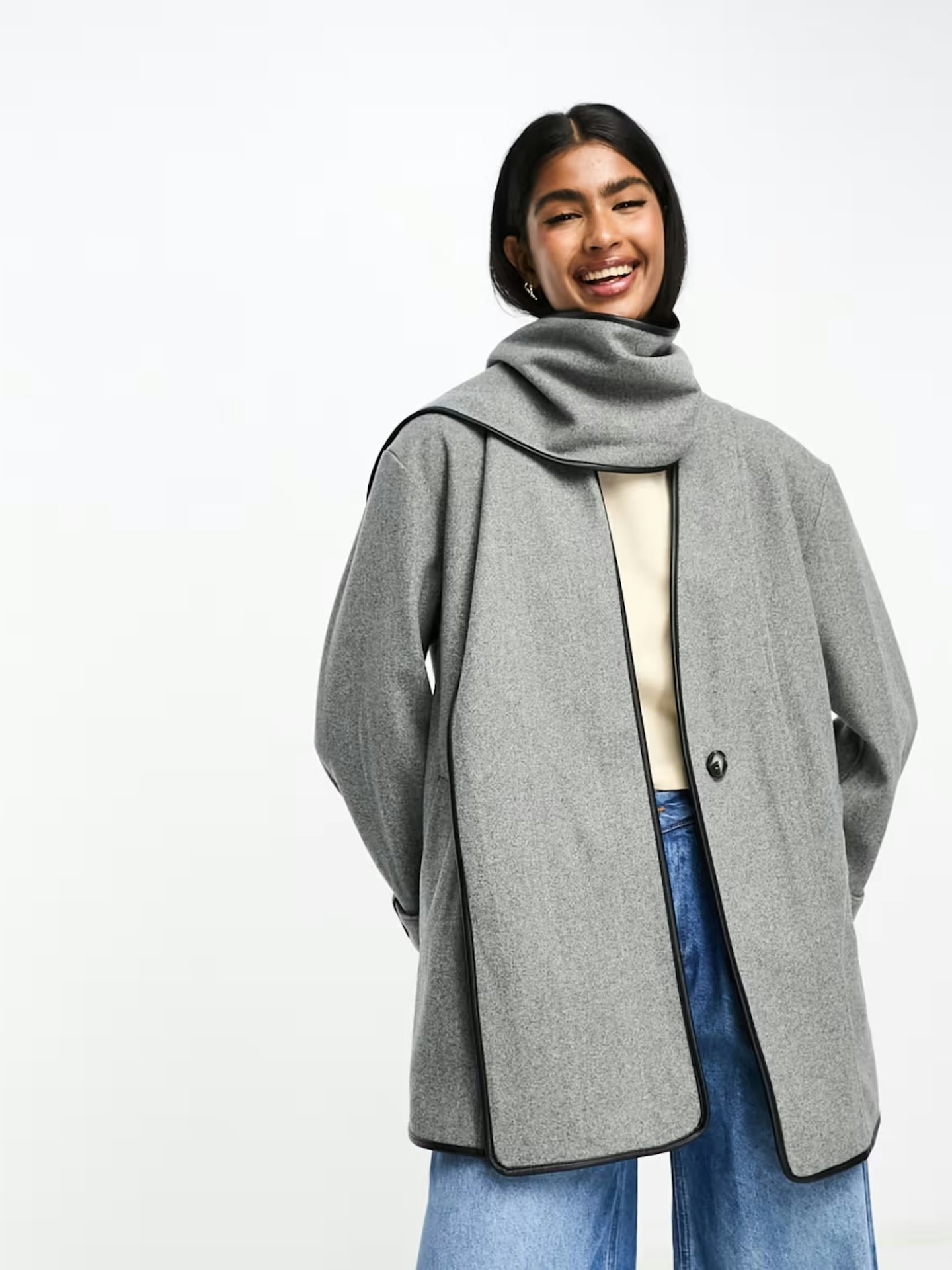 ASOS River Island Wool Scarf Coat In Mid Grey