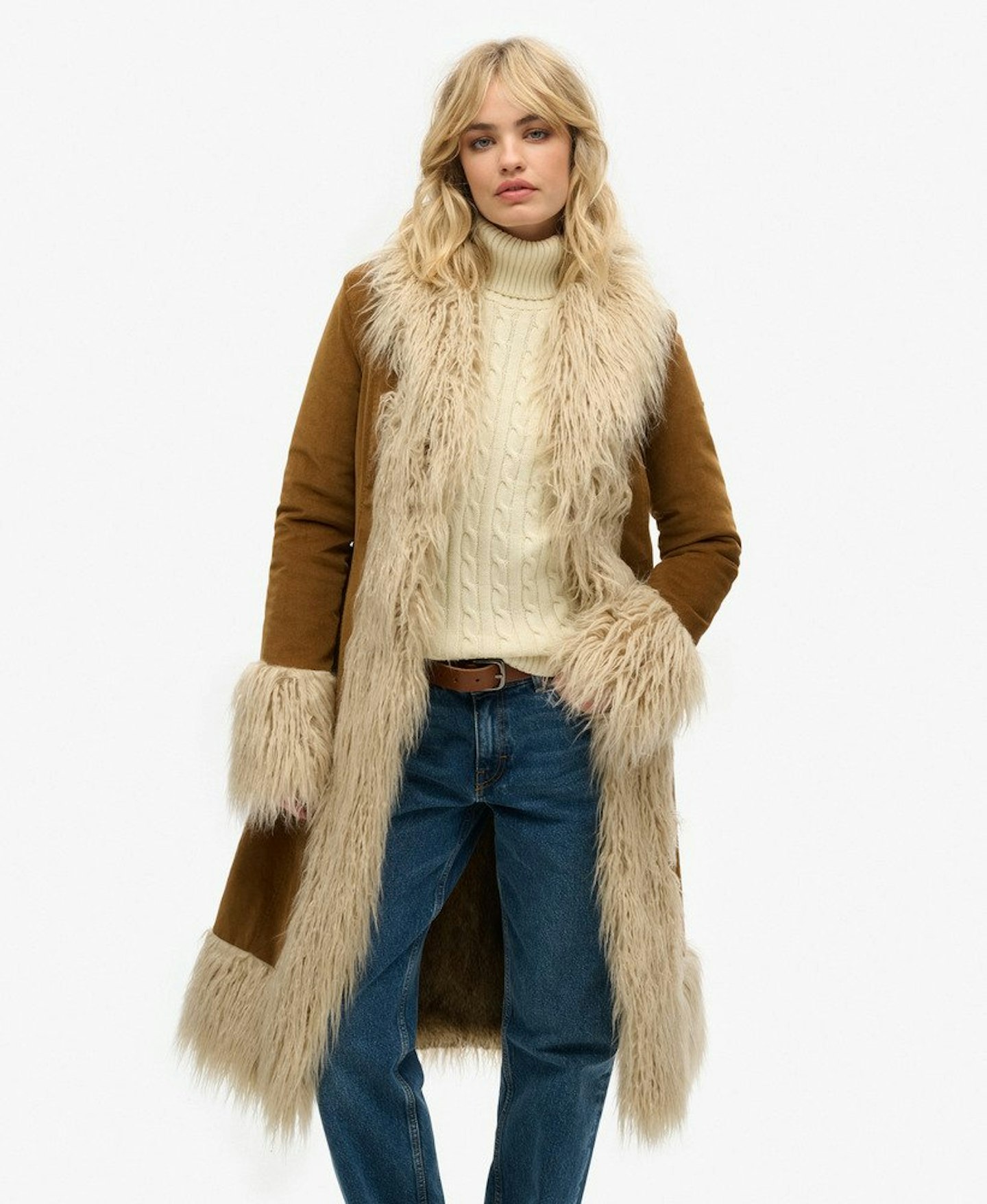 Superdry Faux Fur Lined Longline Afghan Coat