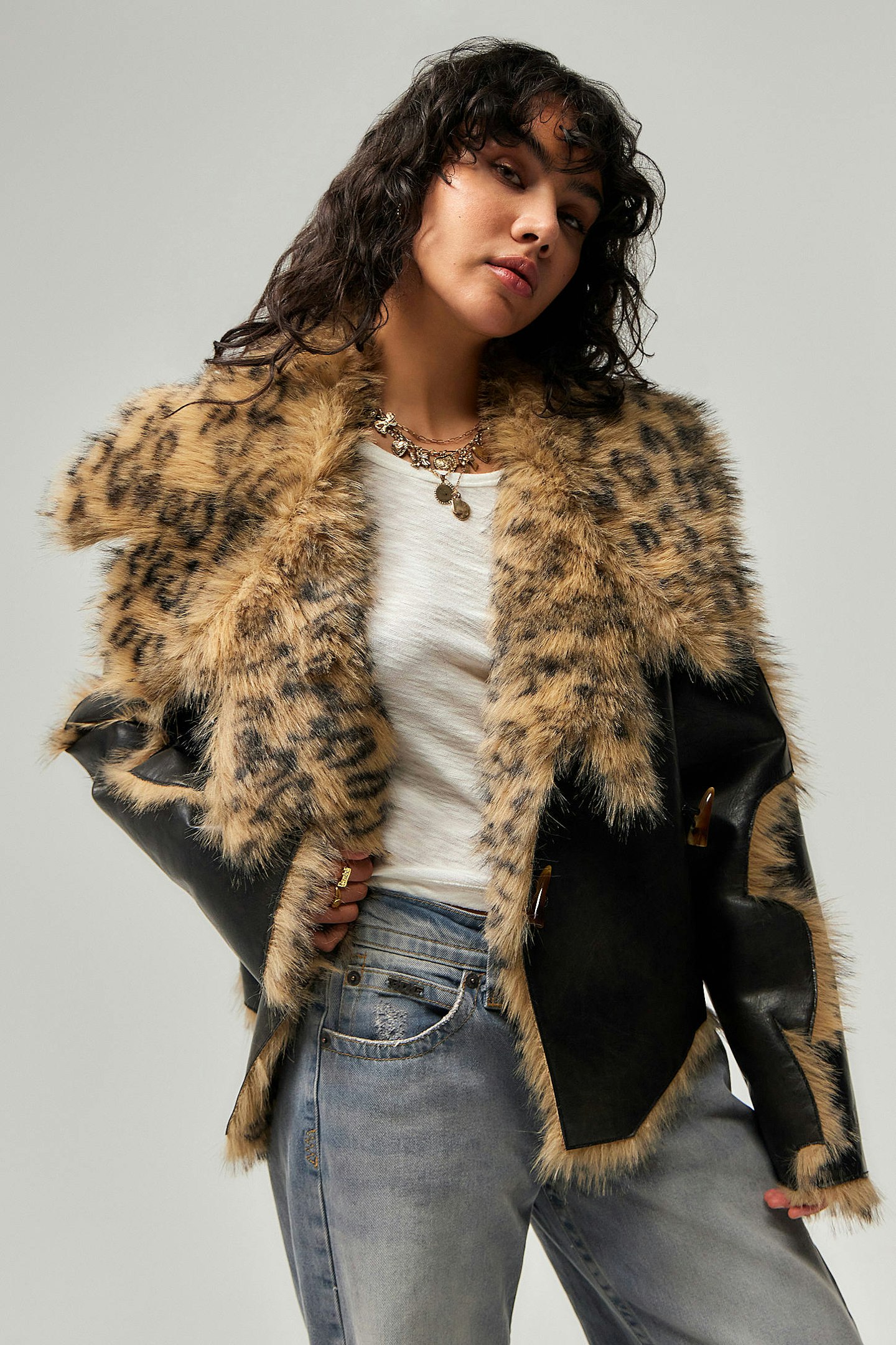 Jaded London Indie Leopard Faux Fur Jacket