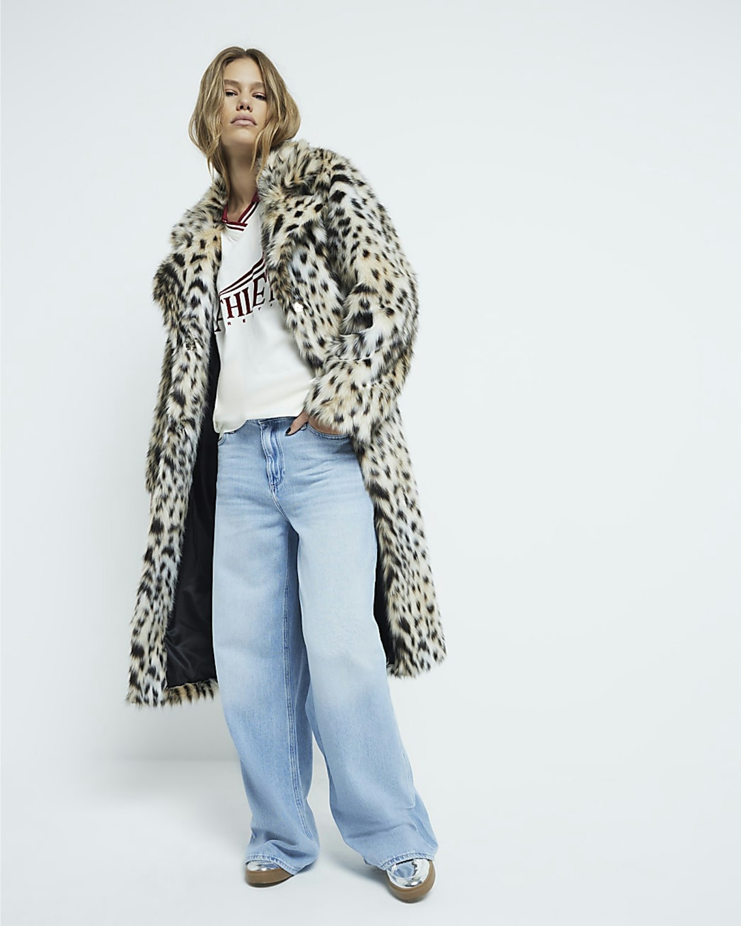 River Island Brown Faux Fur Leopard Print Coat