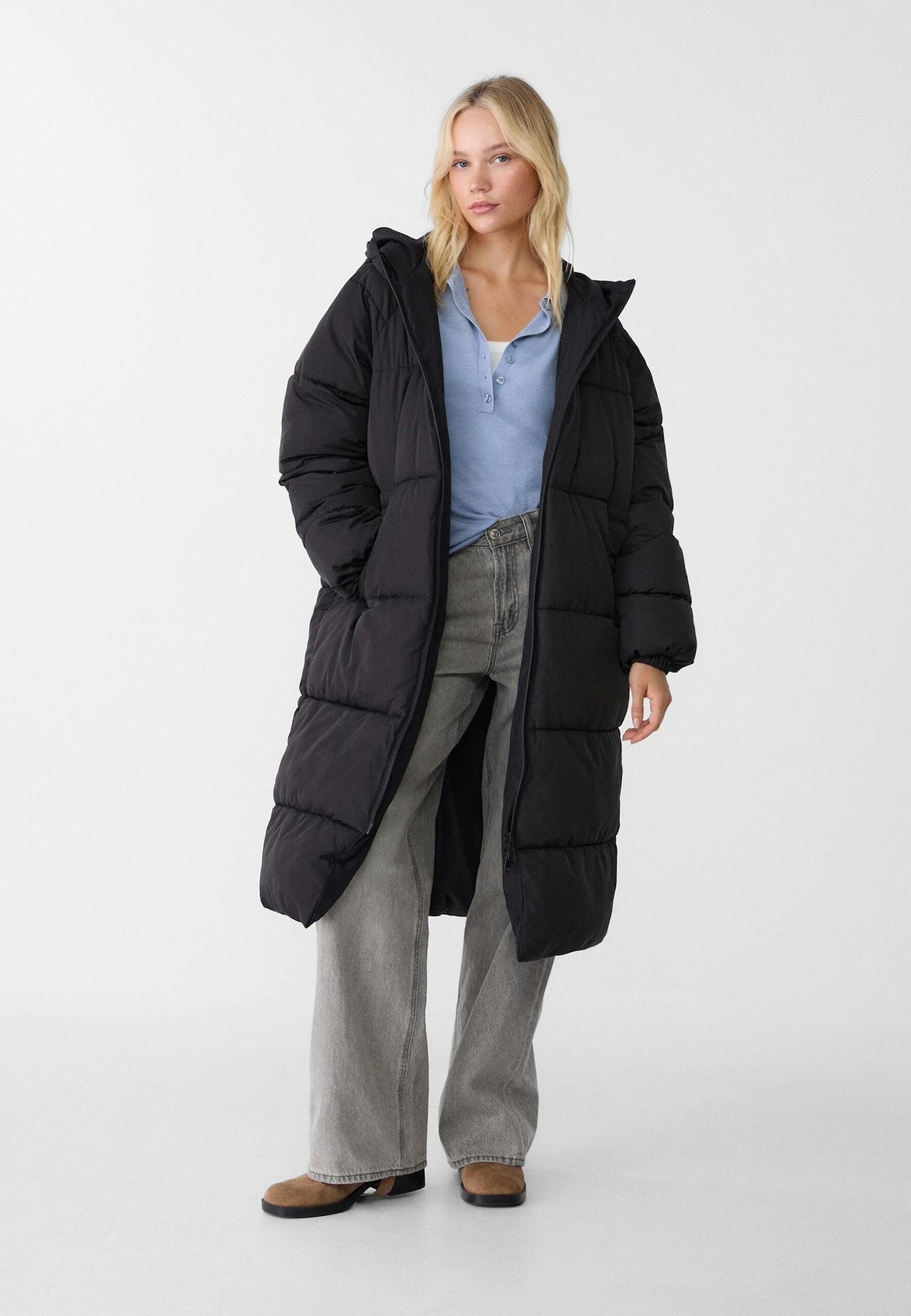 Best duvet coats, Stradivarius Long Puffer Coat