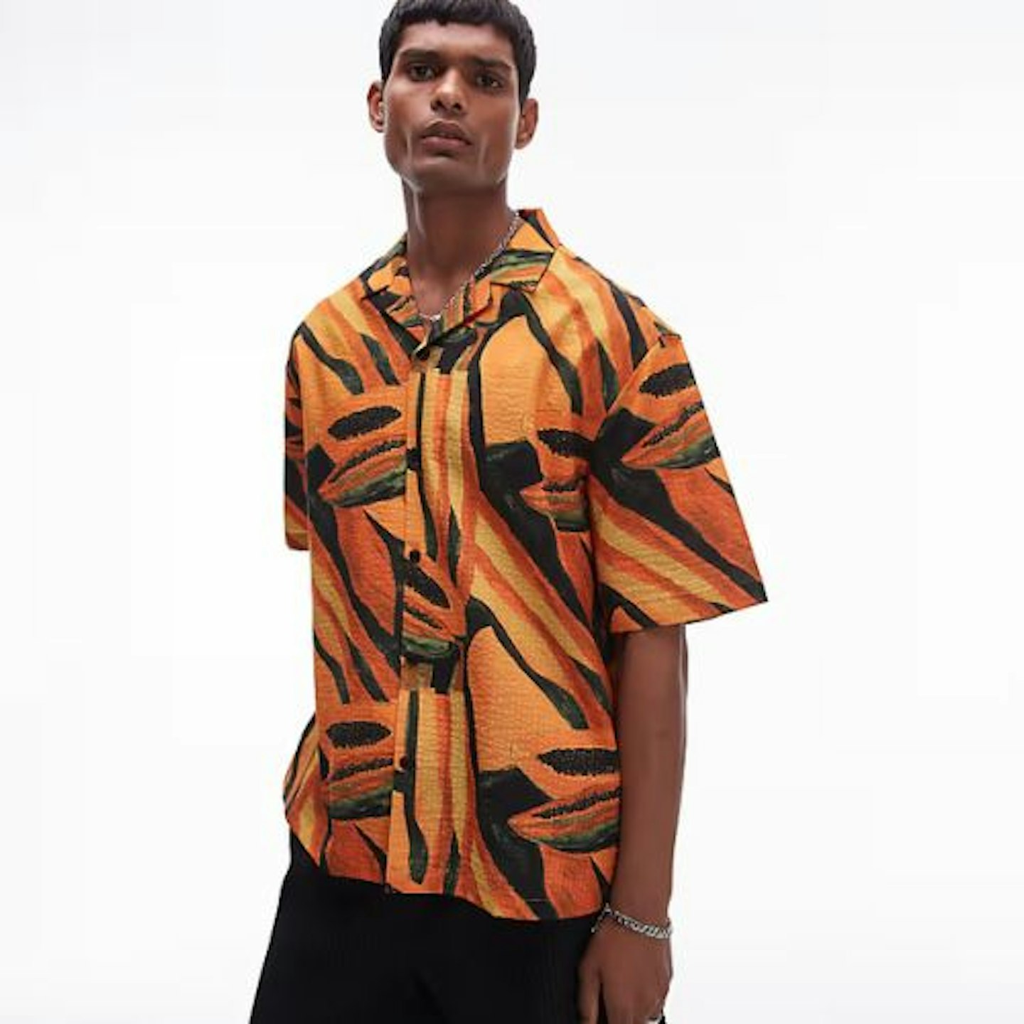 Topman Short Sleeve Festival Fruit Print Shirt in Orange