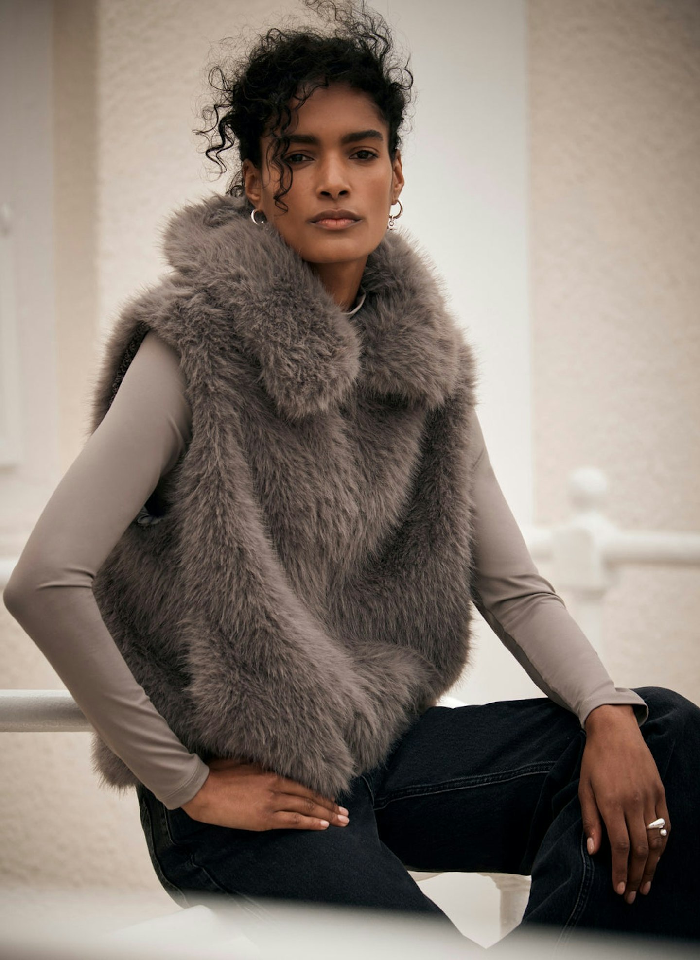 Next Grey Faux Fur Gilet
