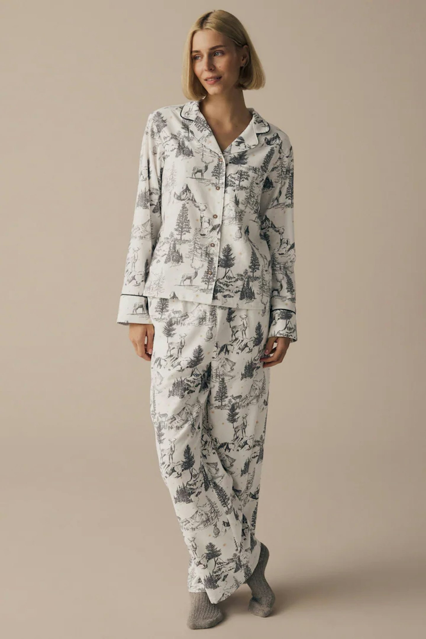 Grey Cotton Mountain Print Family Pyjamas