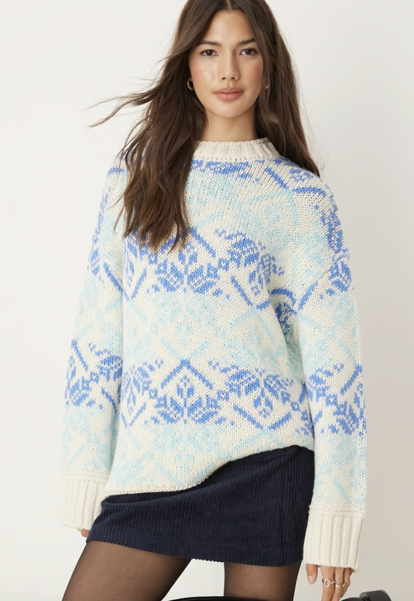 ASOS DESIGN oversized fairisle jumper in blue and cream