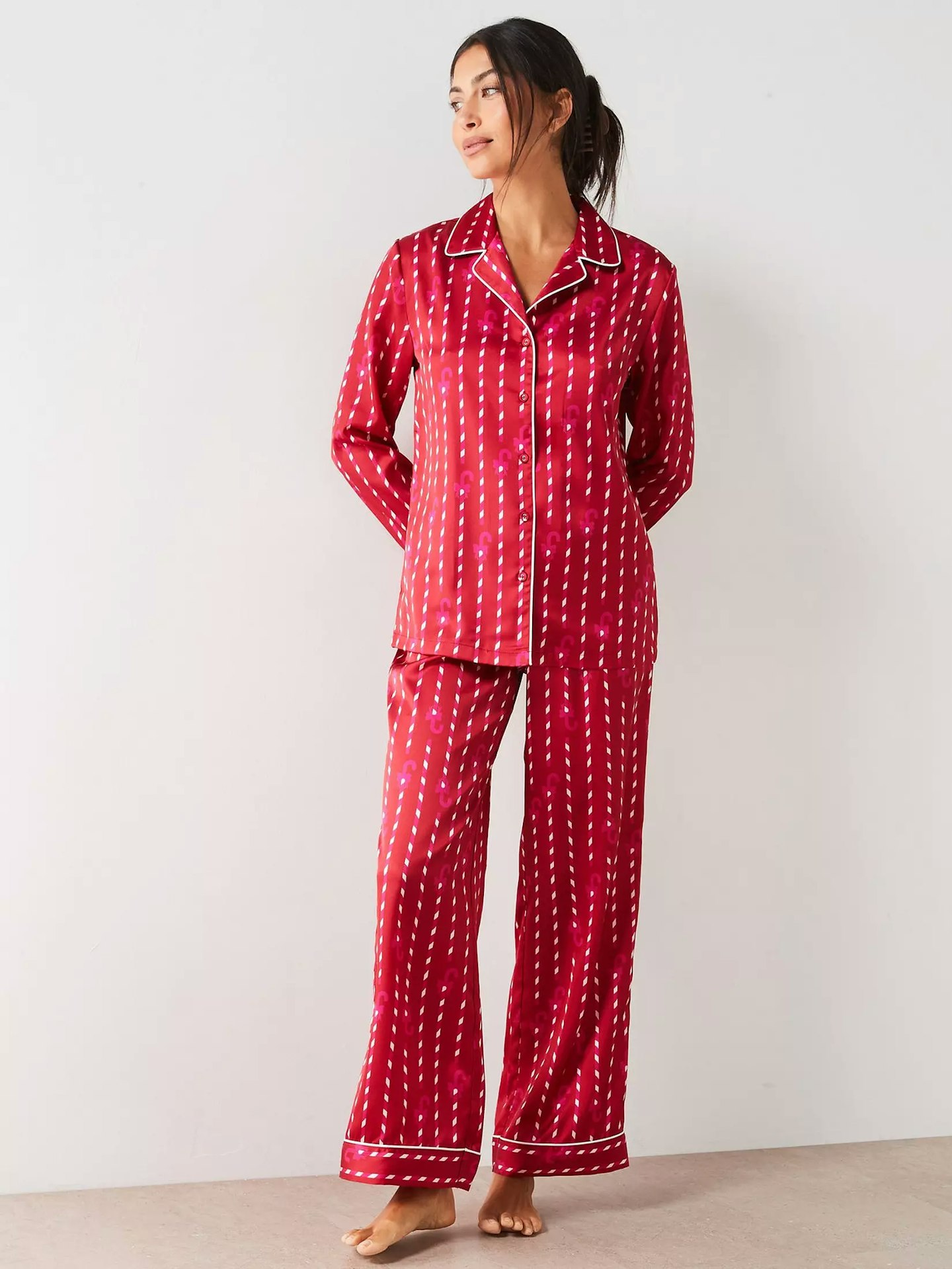 V by Very Candy Cane Printed Revere Pj Set