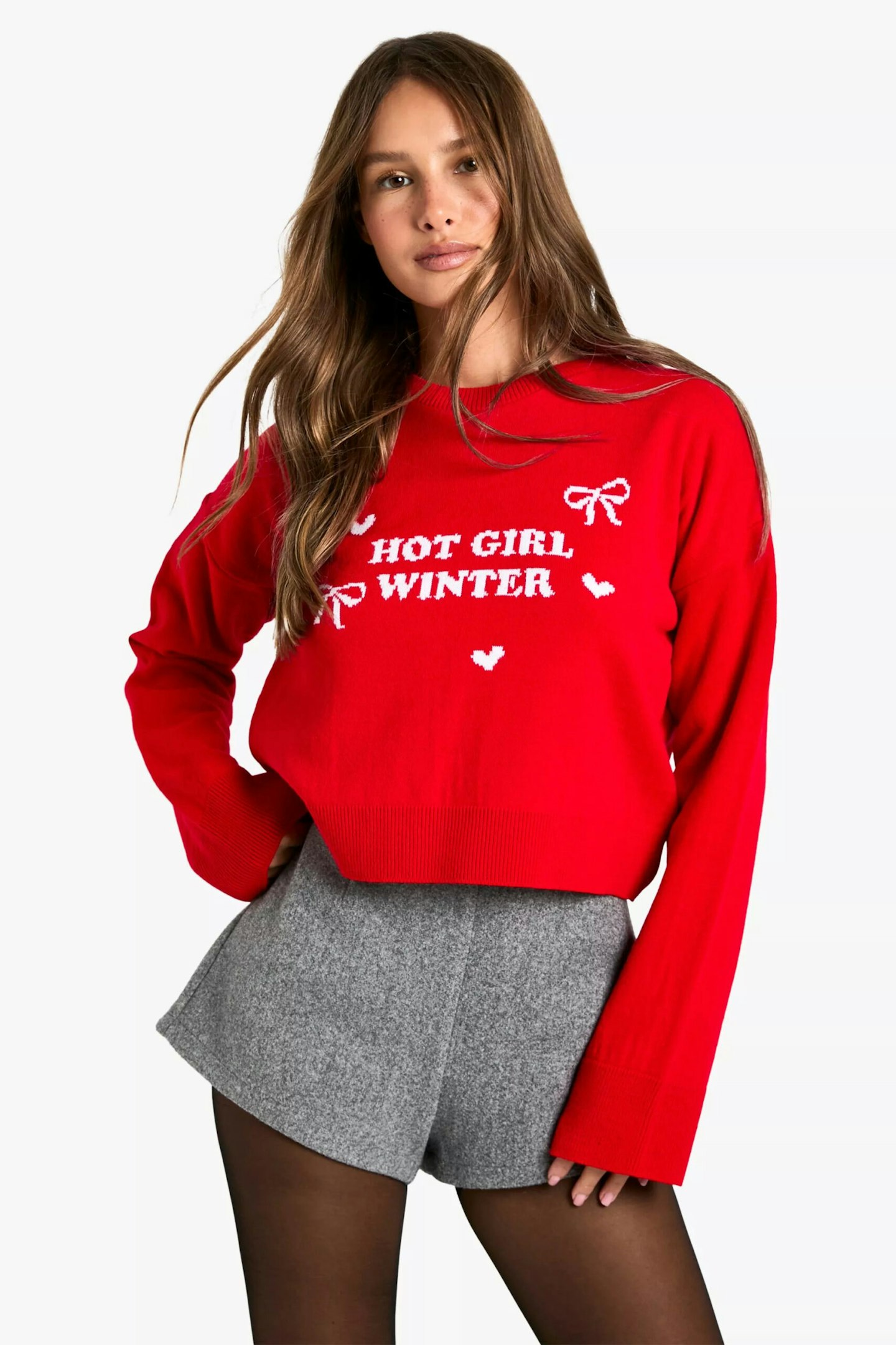 HOT GIRL WINTER CROP CHRISTMAS JUMPER