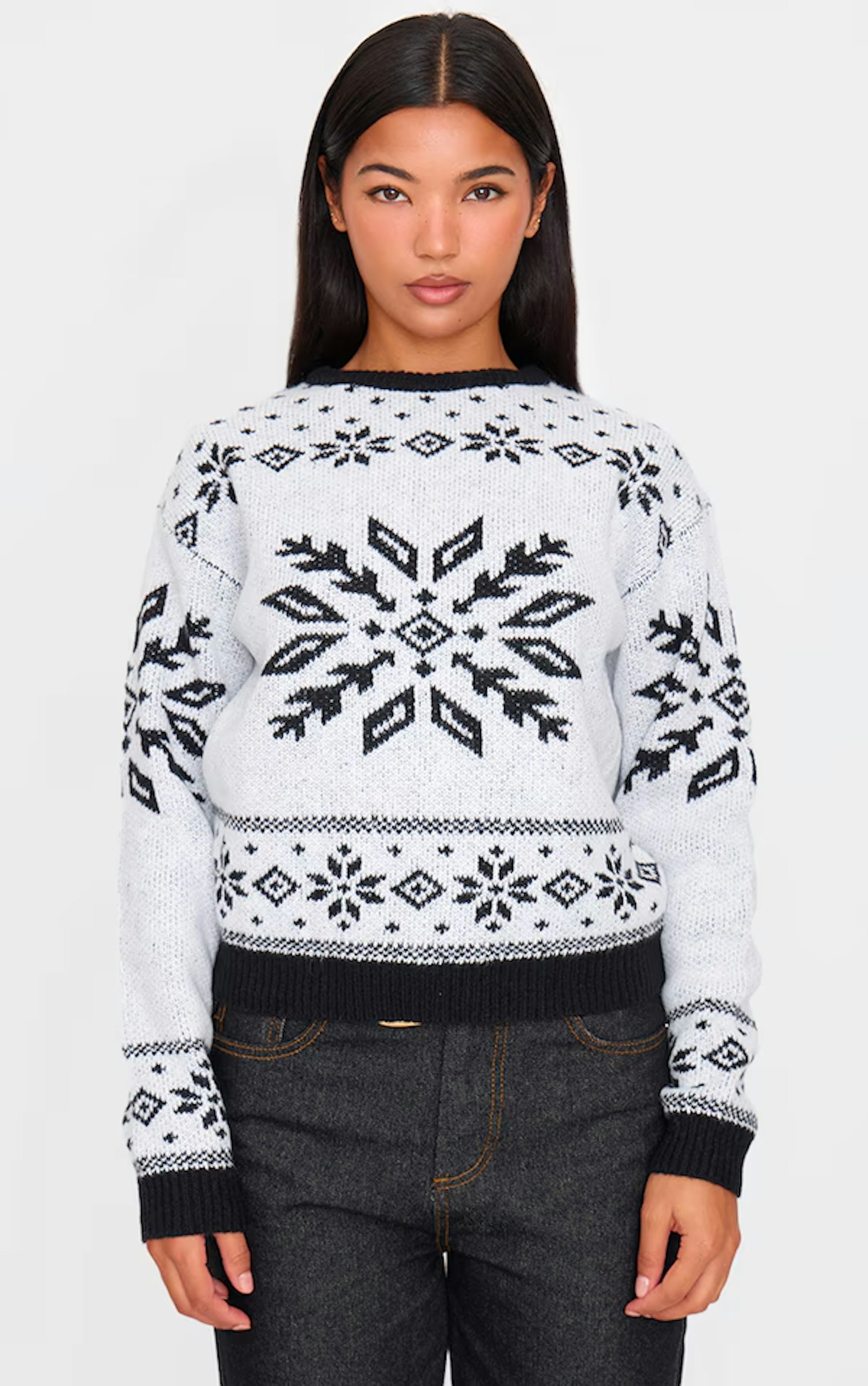 Monochrome Fairisle Printed Oversized Knitted Christmas Jumper