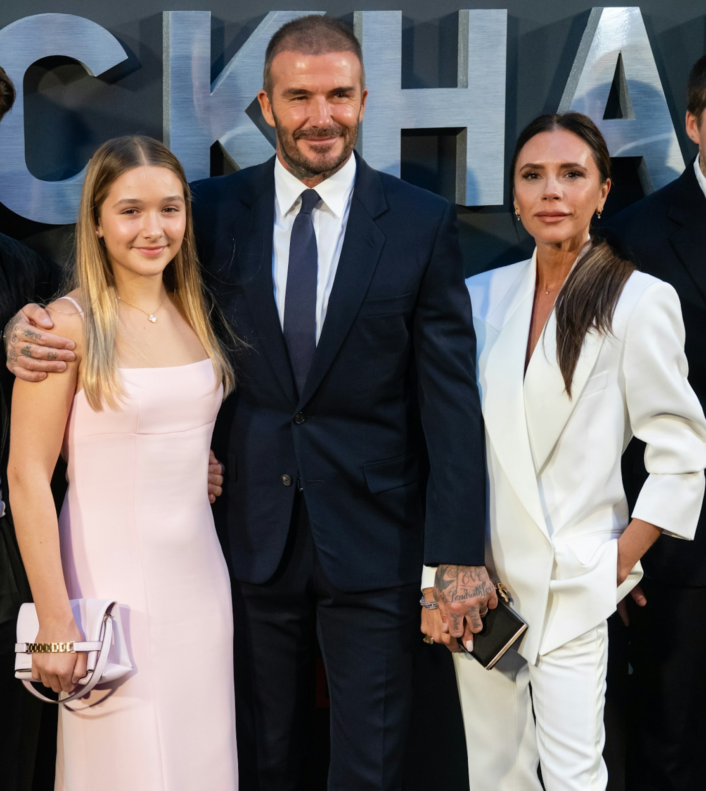 Harper Beckham with parents David and Victoria Beckham