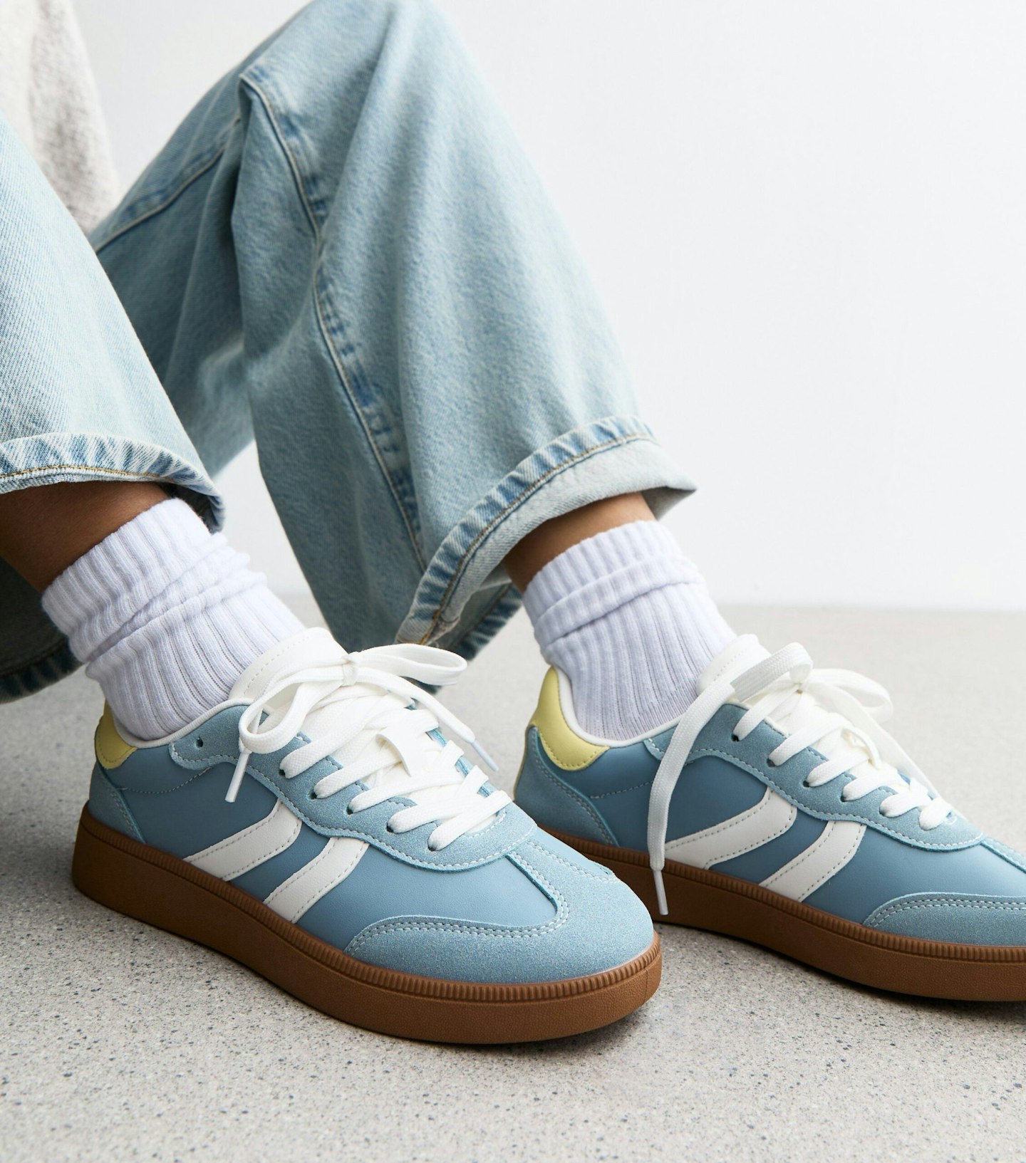 New Look blue panelled faux suede contrast trim trainers