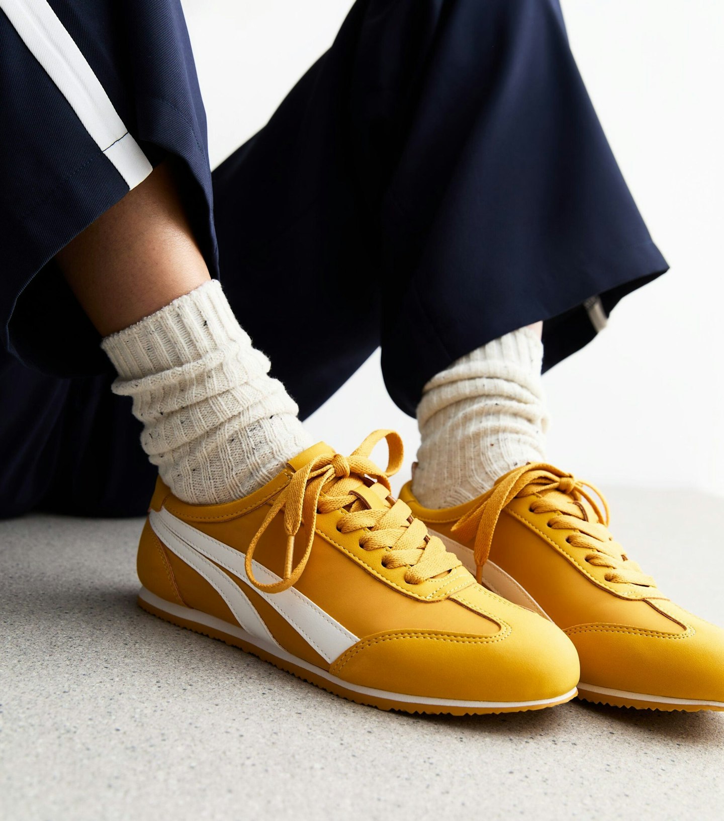 New Look yellow side stripe suedette trim trainers