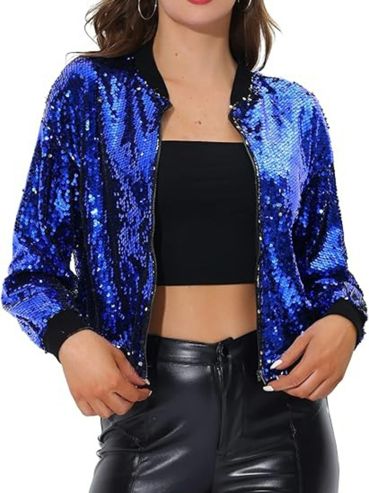 Amazon Blue Sequin Bomber Jacket