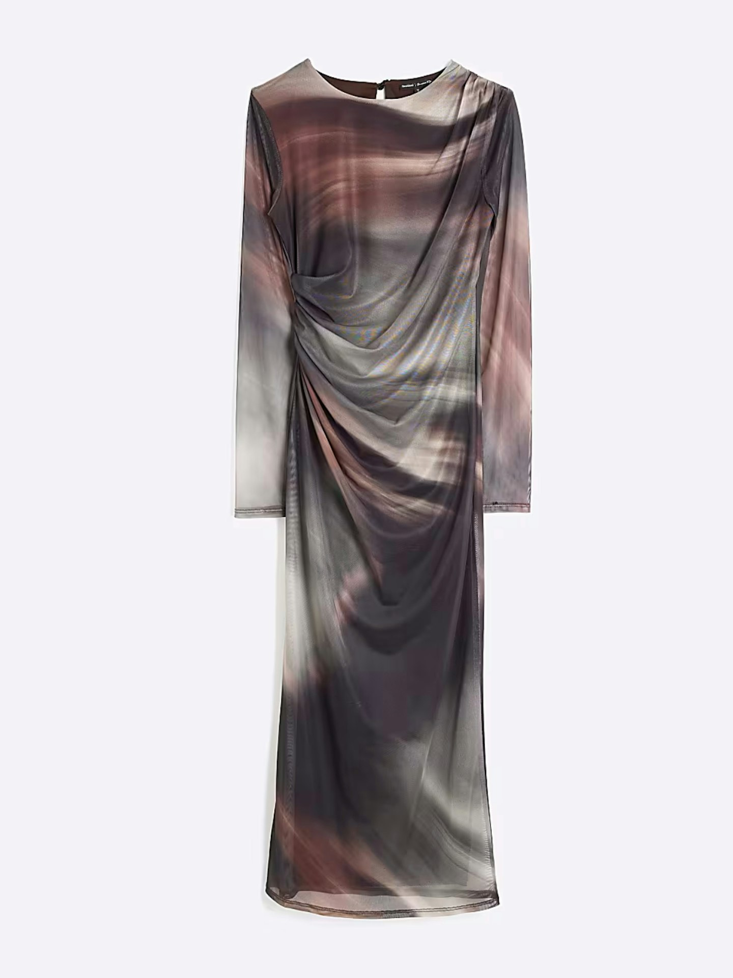 River Island Brown Mesh Drape Blurred Print Midi Dress