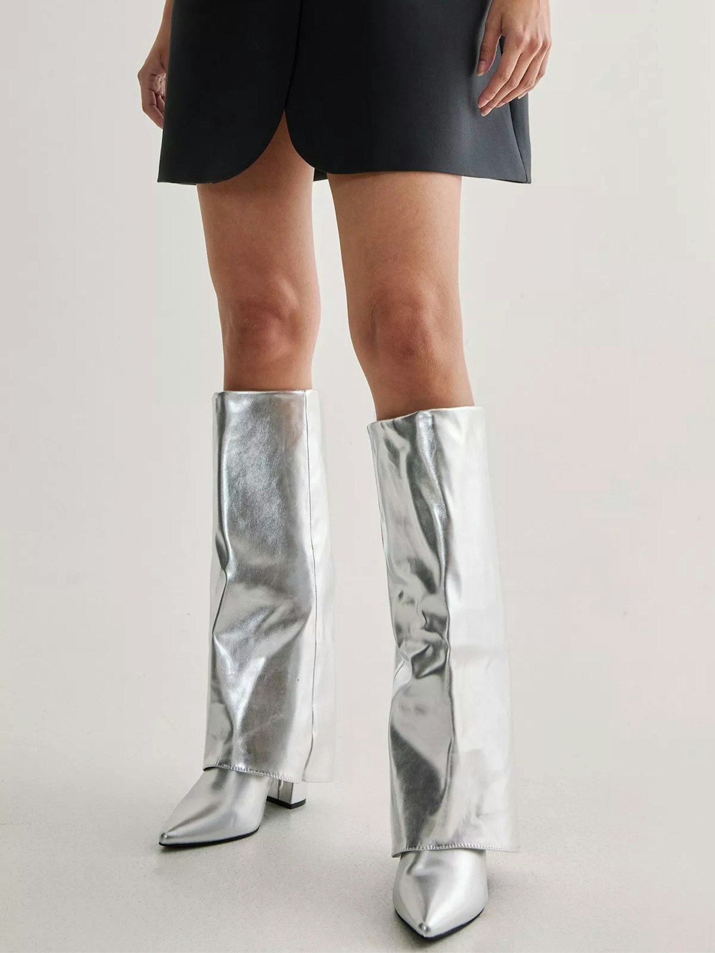 Nasty Gal Faux Leather Fold-Over Knee High Boot