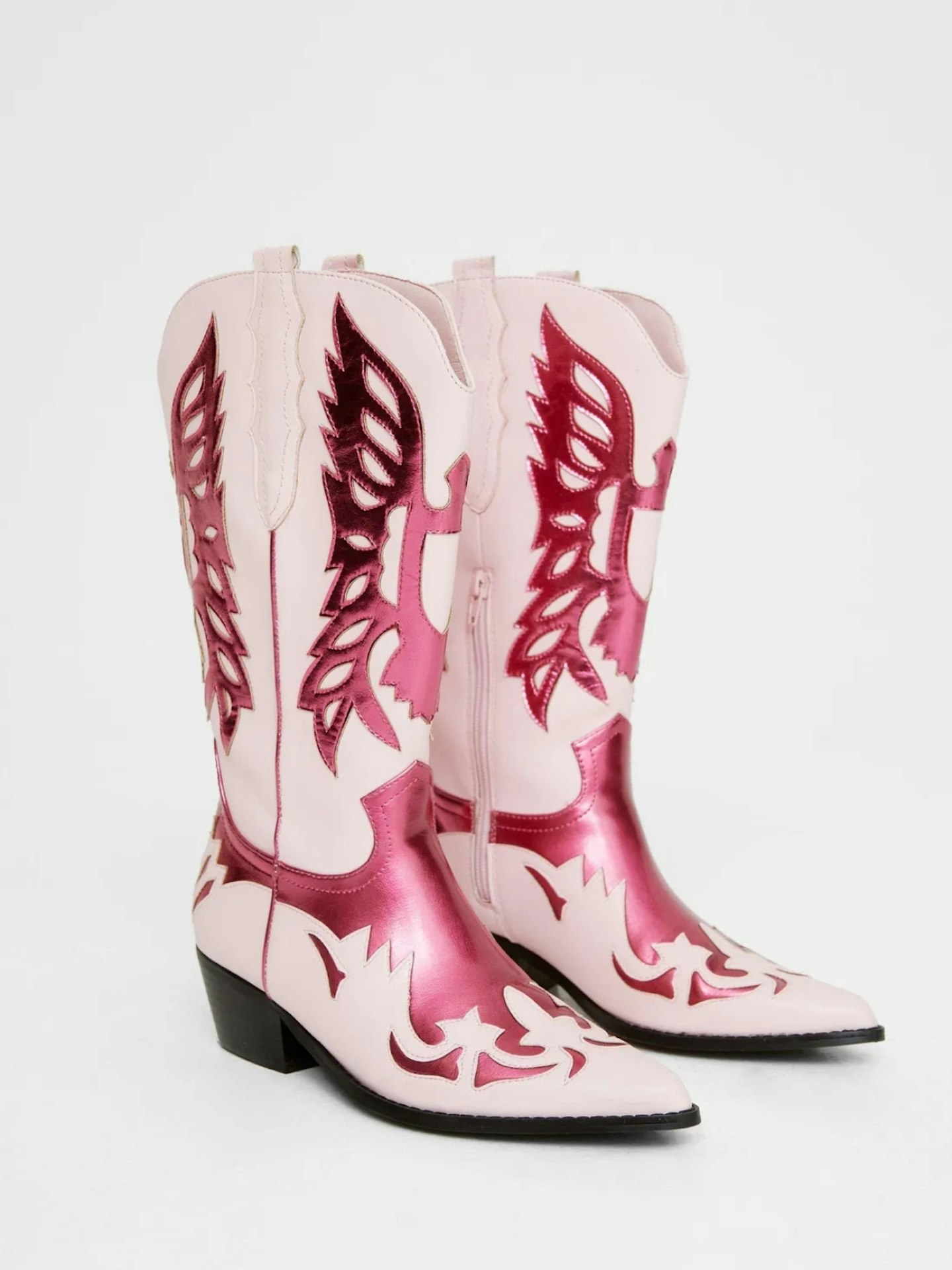 Nasty Gal Metallic Faux Leather Knee High Western Boots