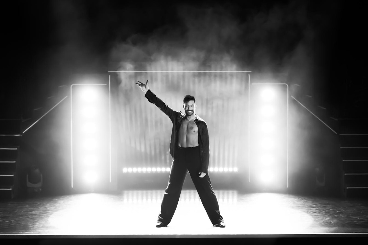 Black and white photo of Giovanni Pernice on stage