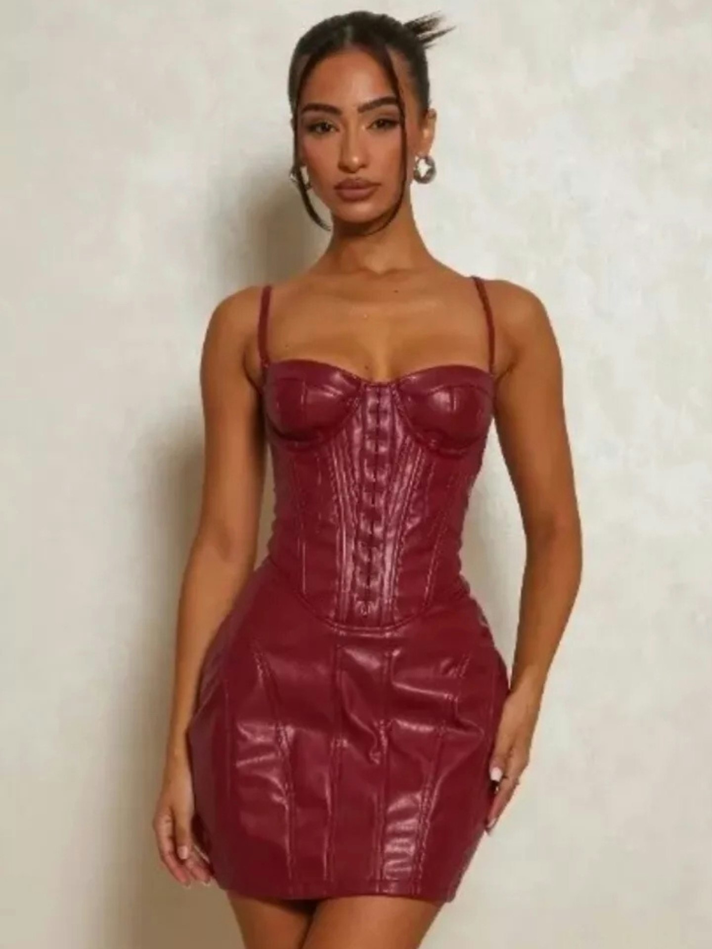 Mars The Label Sabrina Red Leather Look Corset Mini Dress