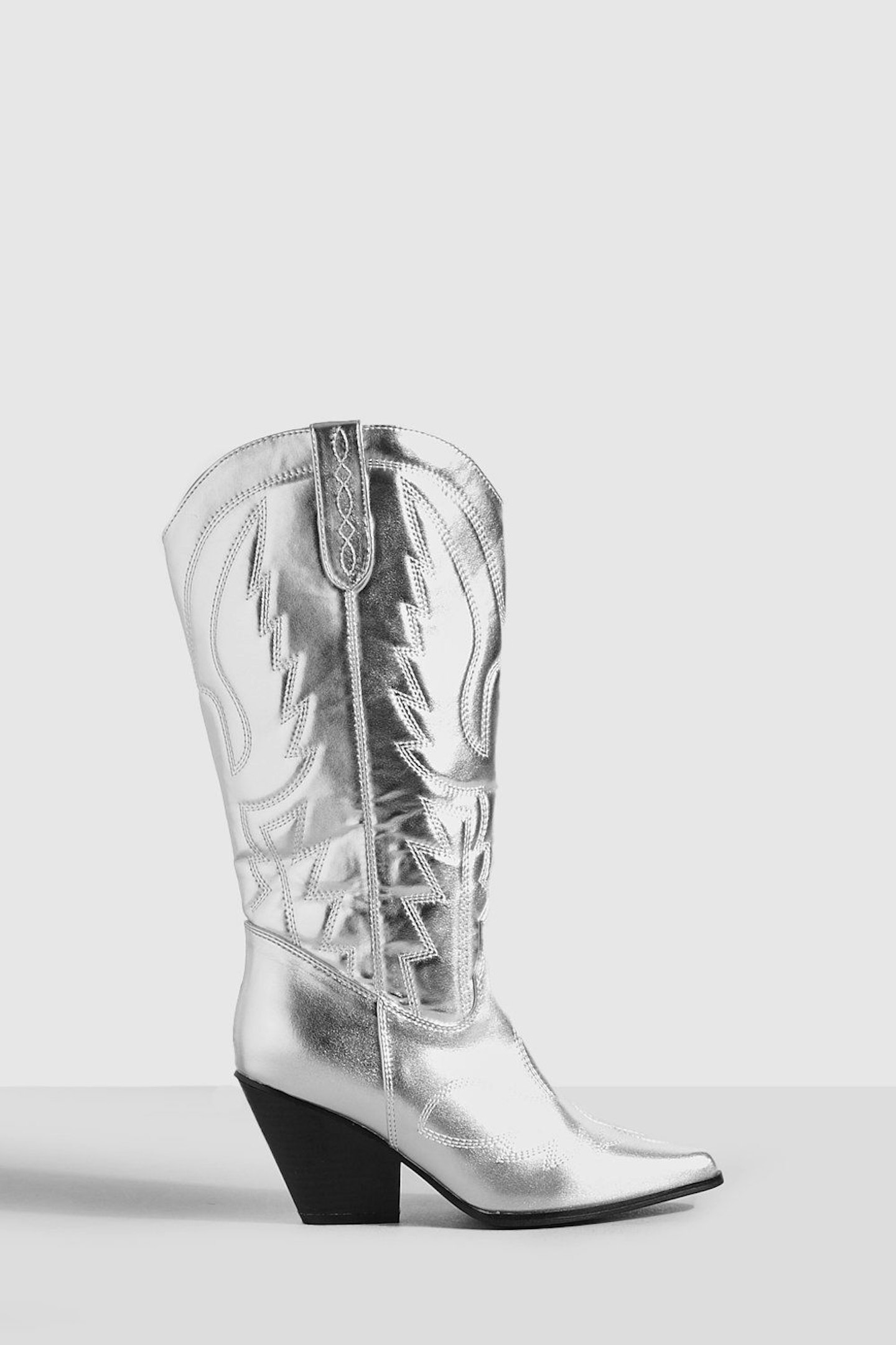 Boohoo Wide Fit Metallic Western Boots