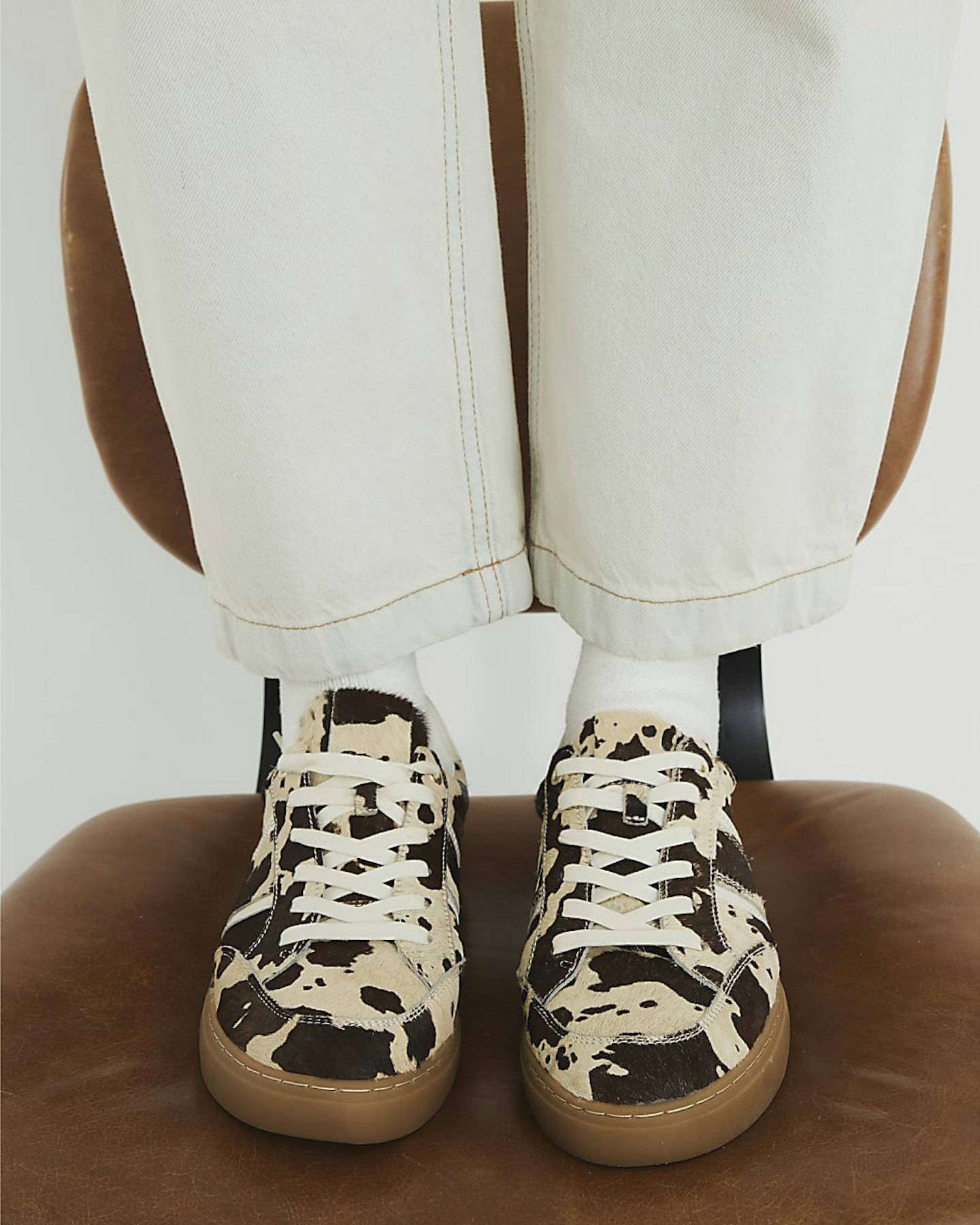 River Island Brown Cow Print Lace Up Trainers