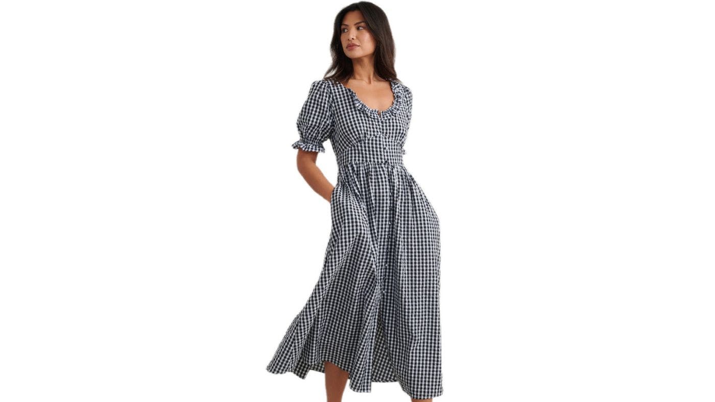 knee length dresses for ladies Light Blue Check Flossie Midi Dress