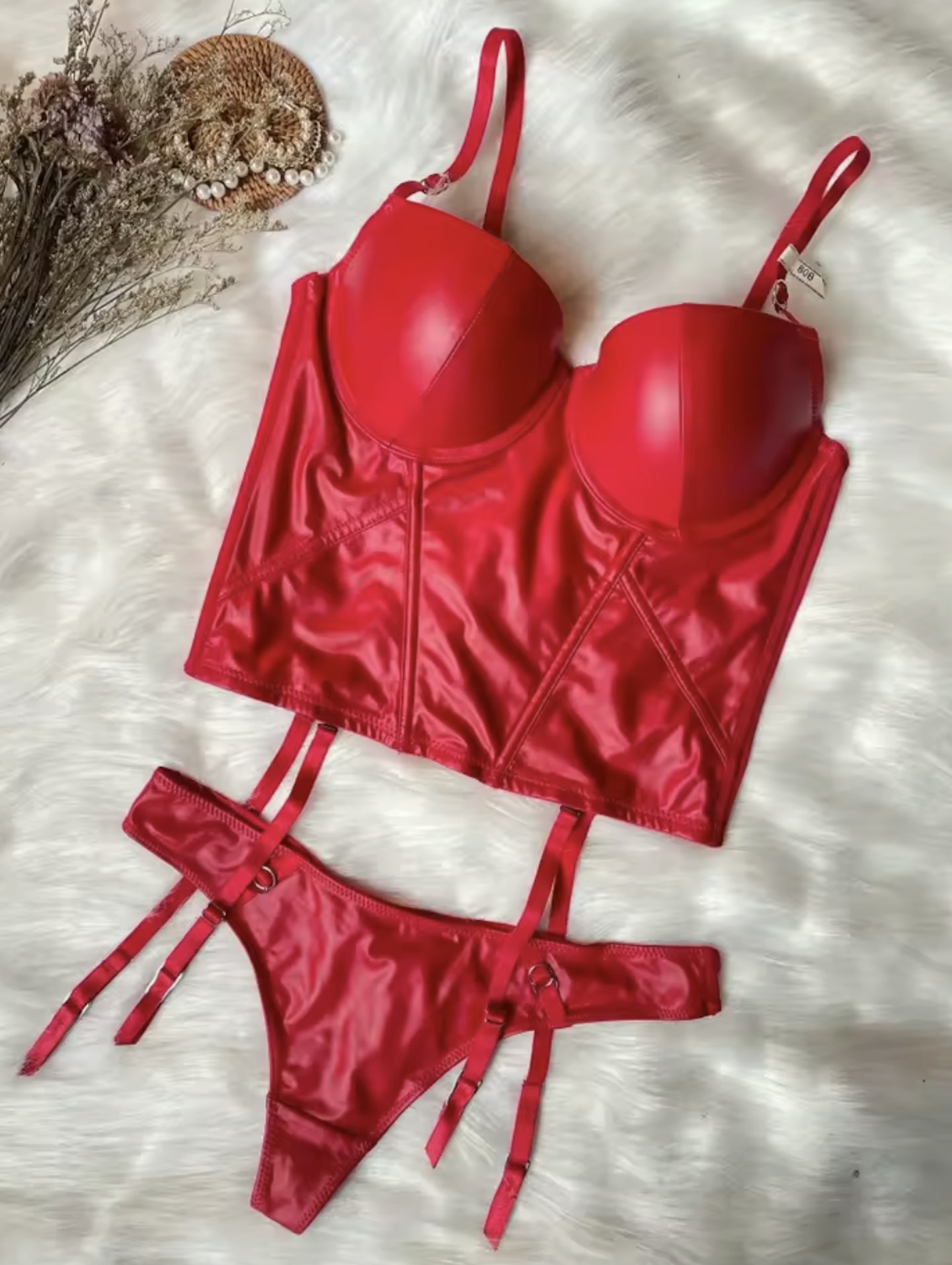 Red faux leather corset