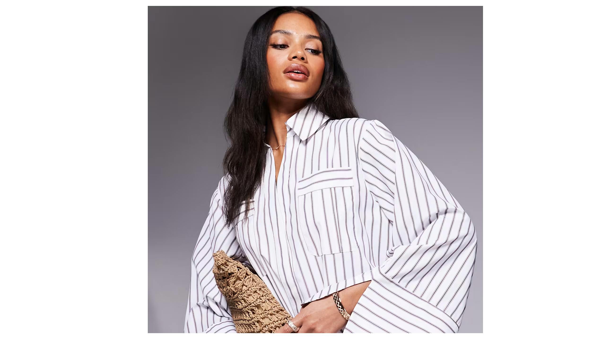 asos black white striped dress Black And White Striped Short Sleeve Ribbed Midi Dress – AX Paris main image 0