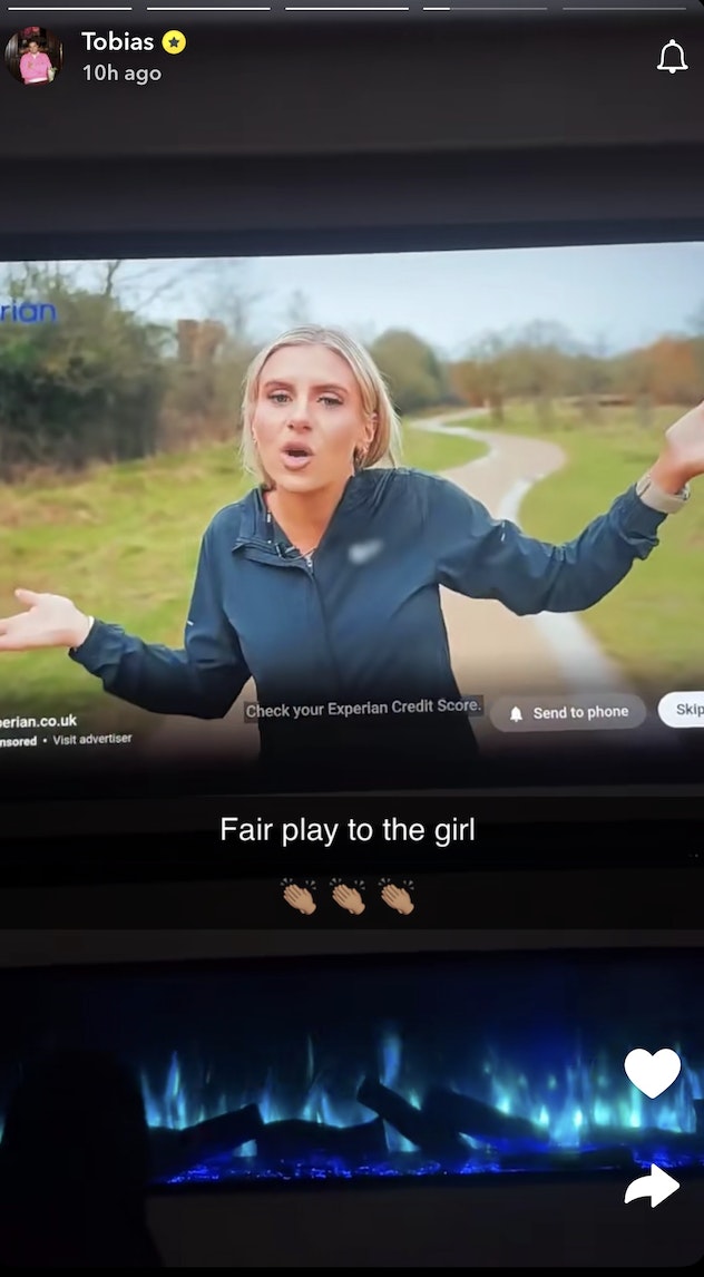 love island toby posts chloe on his snapchat story