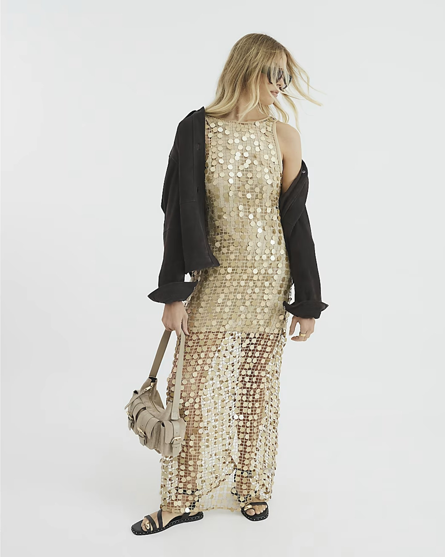 river island gold sequin maxi dress