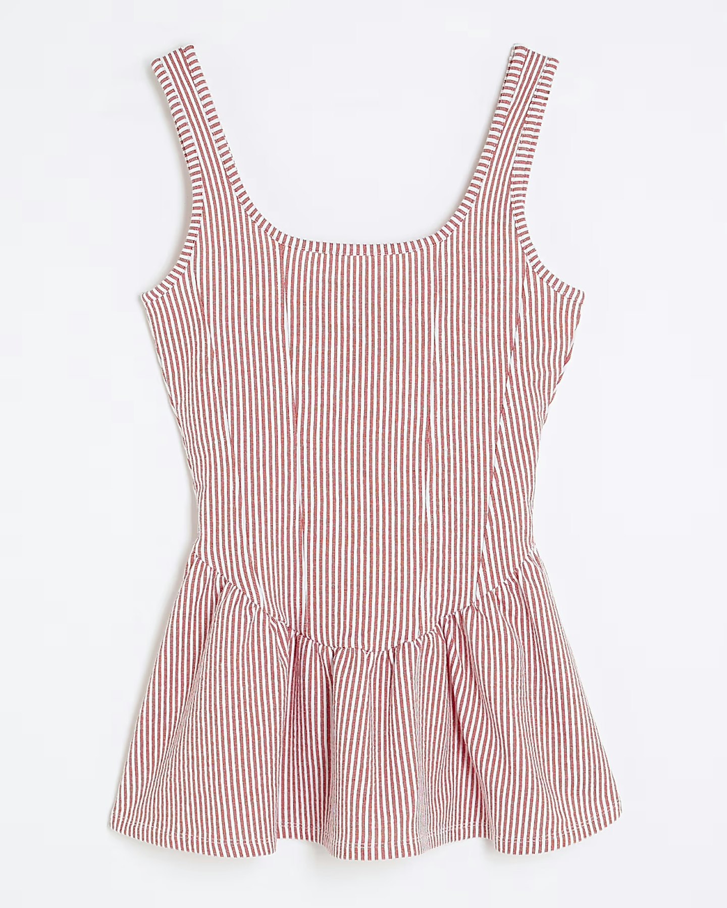 Red Sleeveless Stripe Peplum Top
