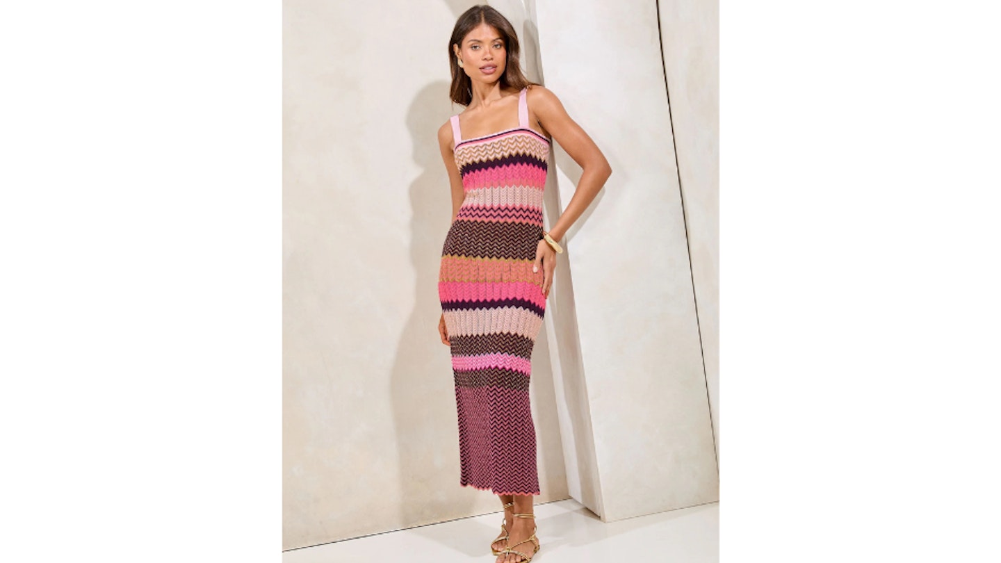 pink and orange crochet dress Mango crochet stripe midi dress in pink and orange
