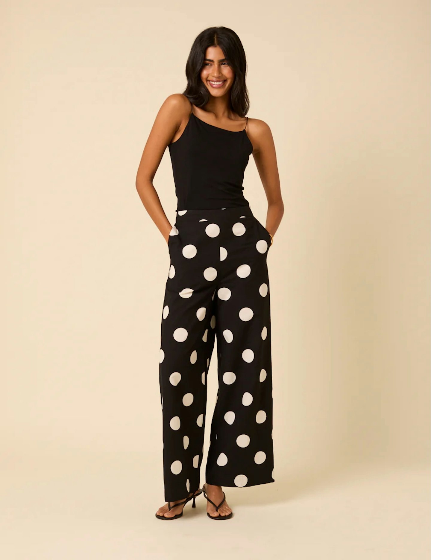 black polka dot wide le trousers