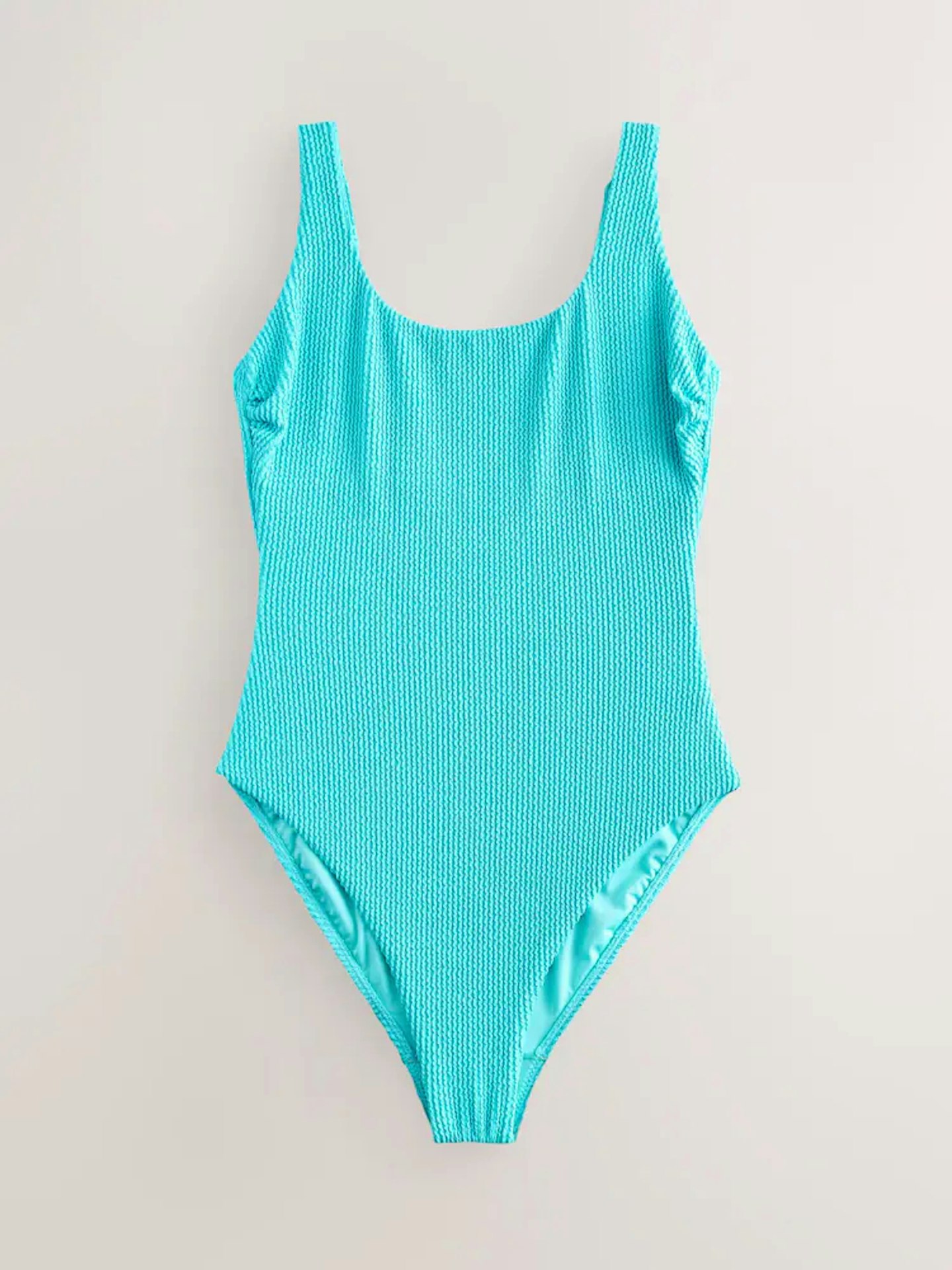 NEXT AQUA BLUE CRINKLE SCOOP NECK TUMMY CONTROL SWIMSUIT
