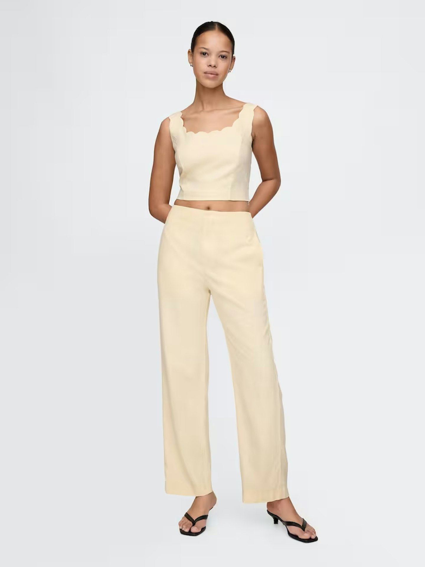 GAP BUTTER YELLOW STRAIGHT LEG LINEN-BLEND TROUSERS