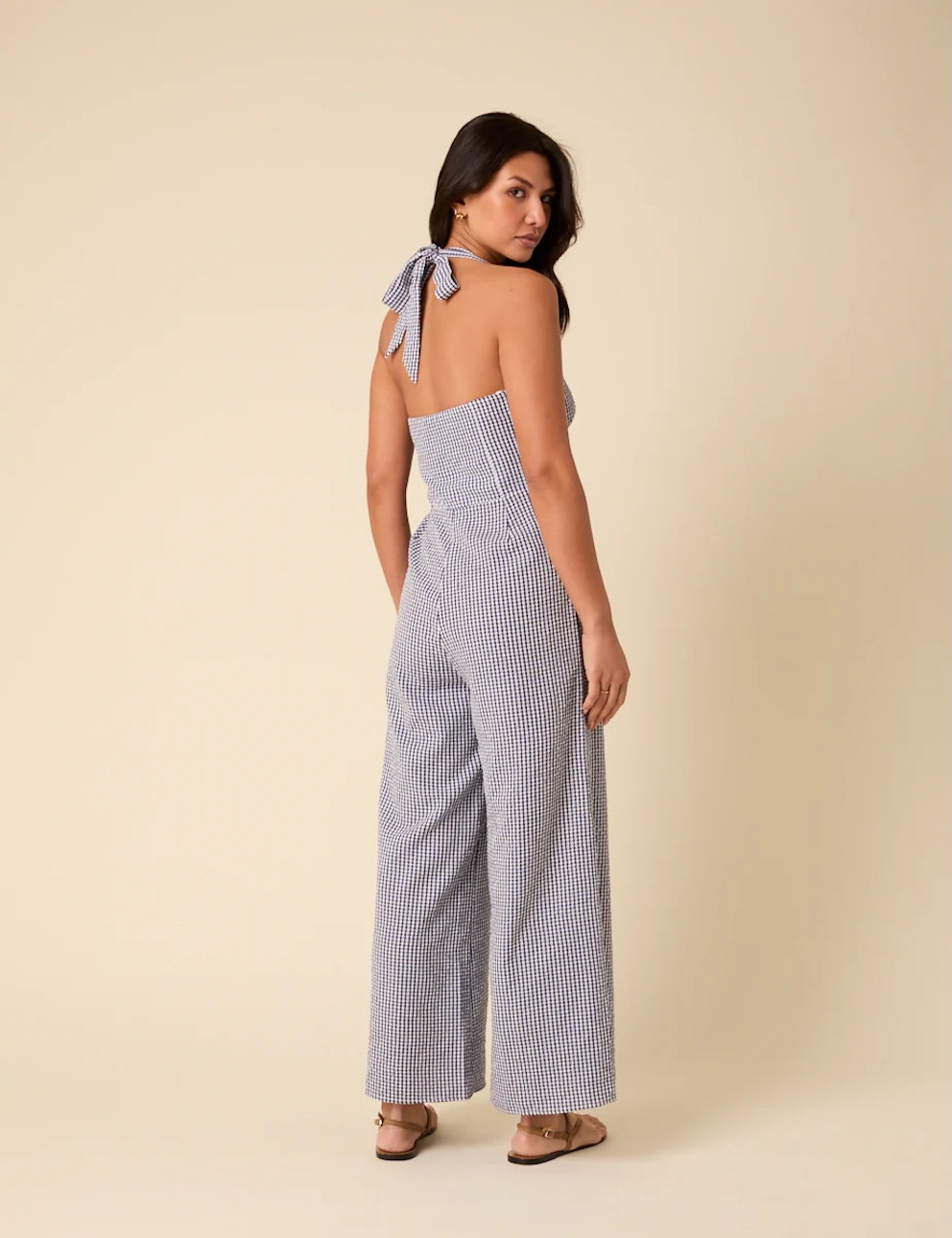 Brown Gingham Jumpsuit