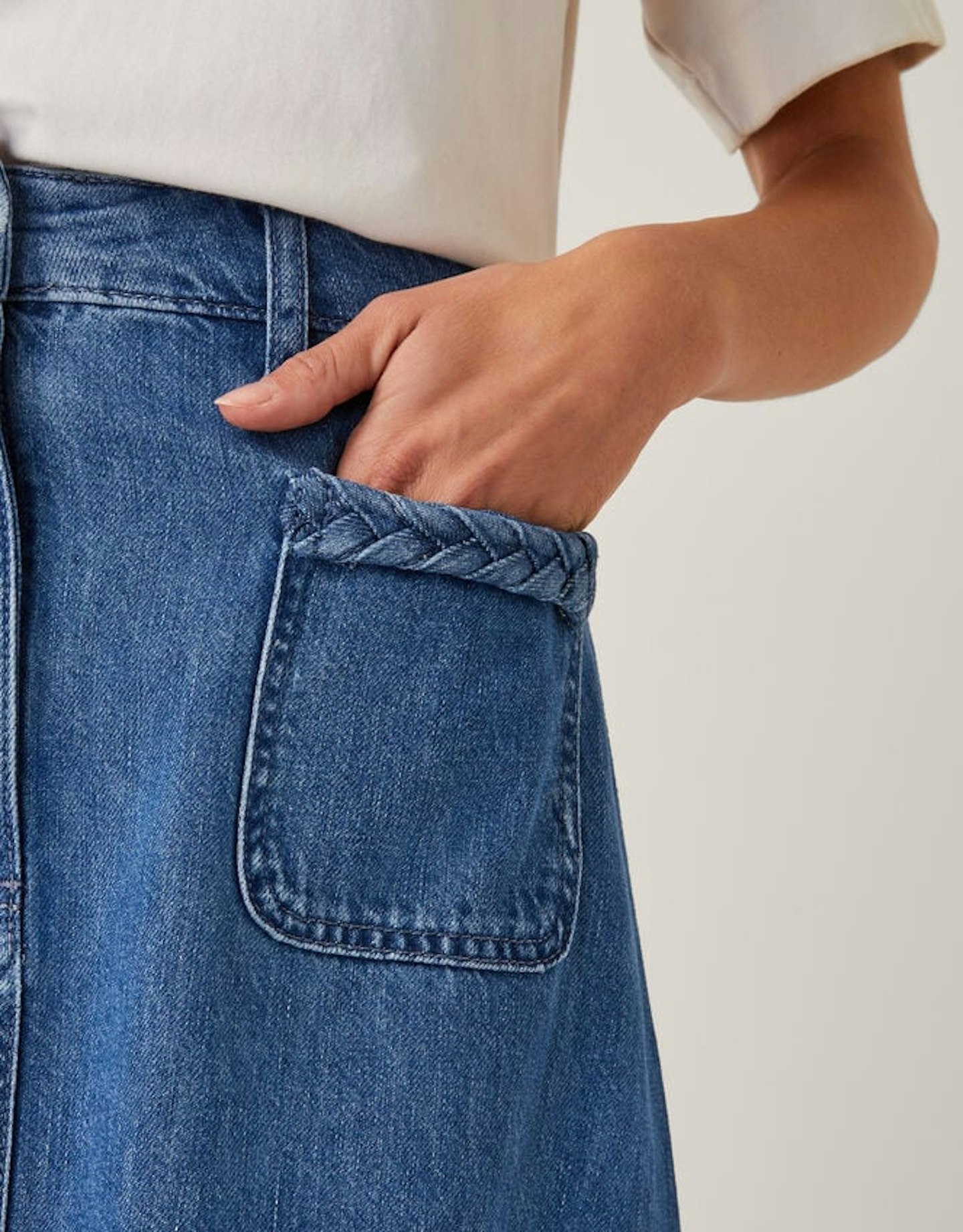 MONSOON MARTHA DENIM PLAIT MIDI SKIRT