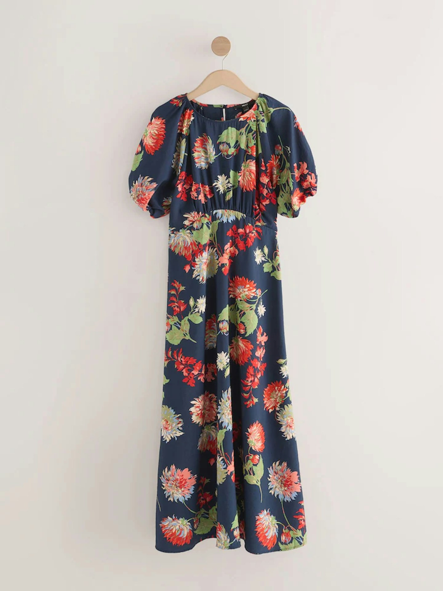 Next Navy Blue Floral Print Puff Sleeve Midi Dress