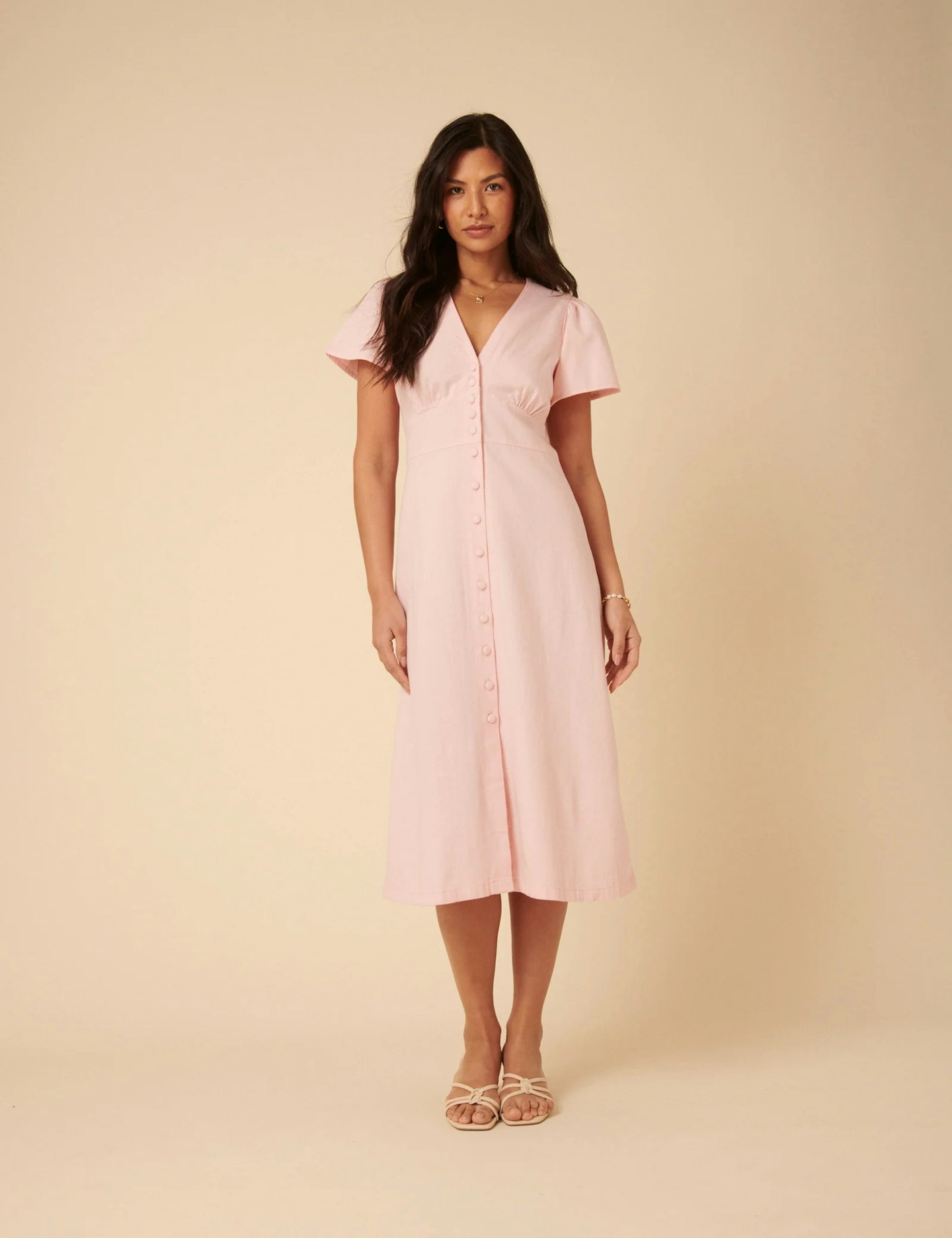 NOBODY'S CHILD PINK DENIM ROSIE MIDI DRESS