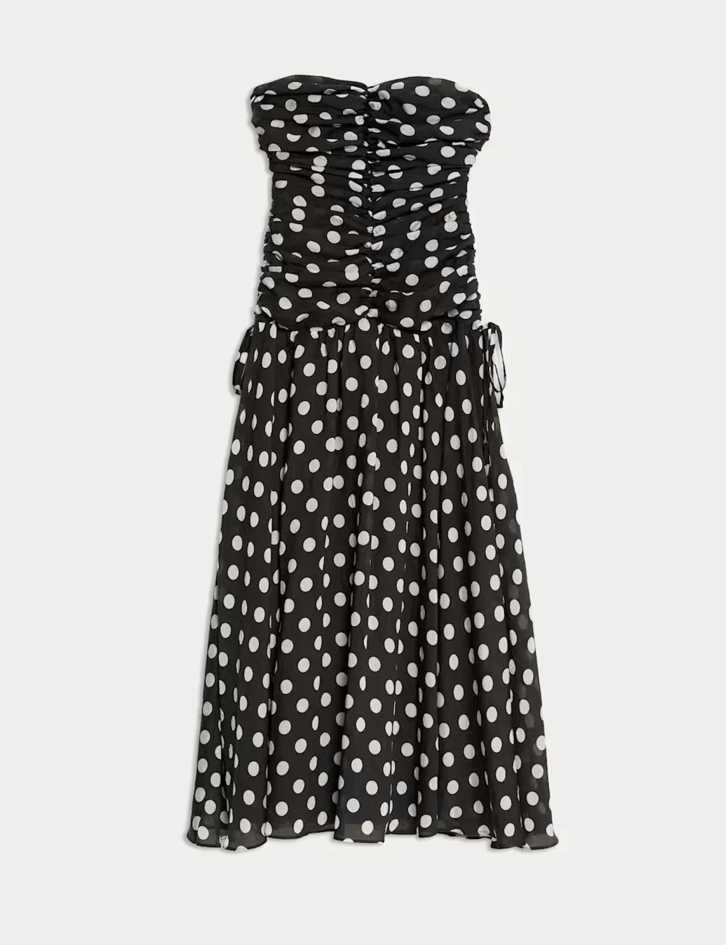 M&S COLLECTION LYCOCELL RICH POLKA DOT SWEETHEART NECKLINE MAXI WAISTED DRESS