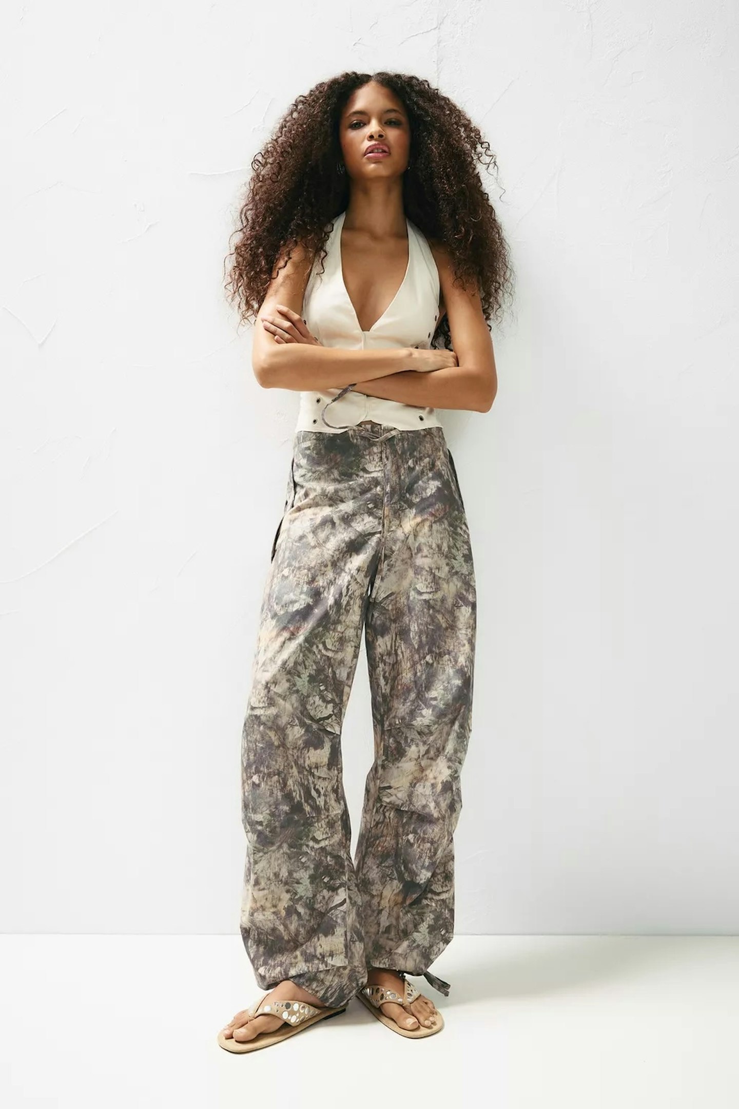 Pull&Bear Leaf Print Parachute Trousers